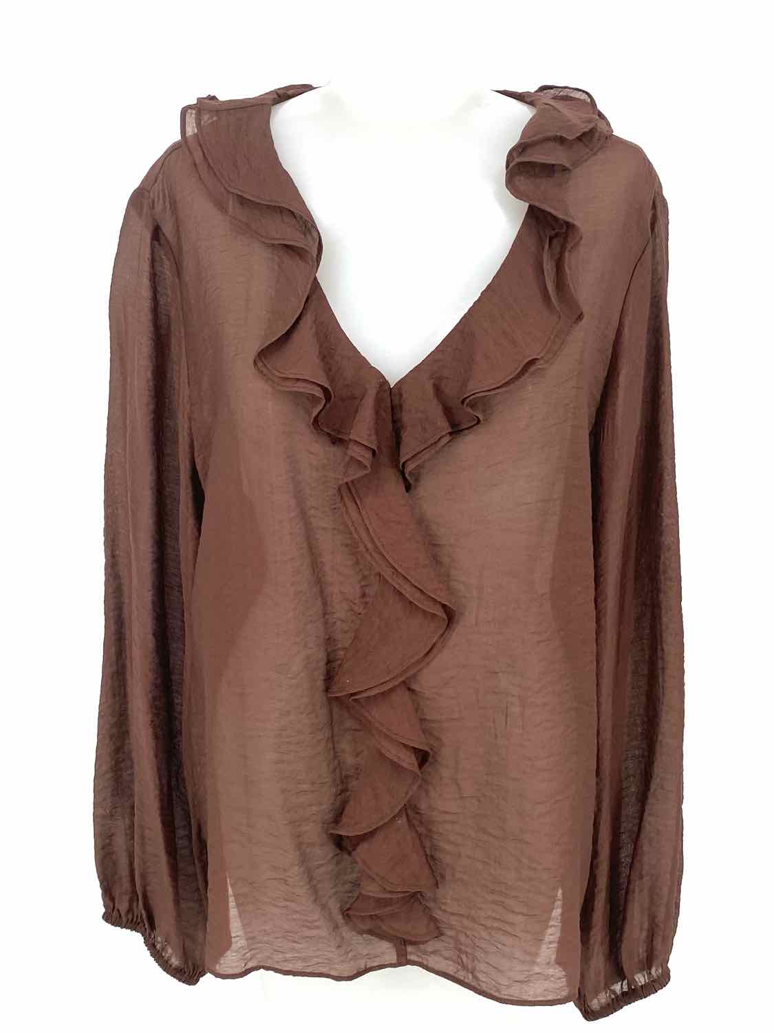 Women's Brown Size L Ruffled Long Sleeve
