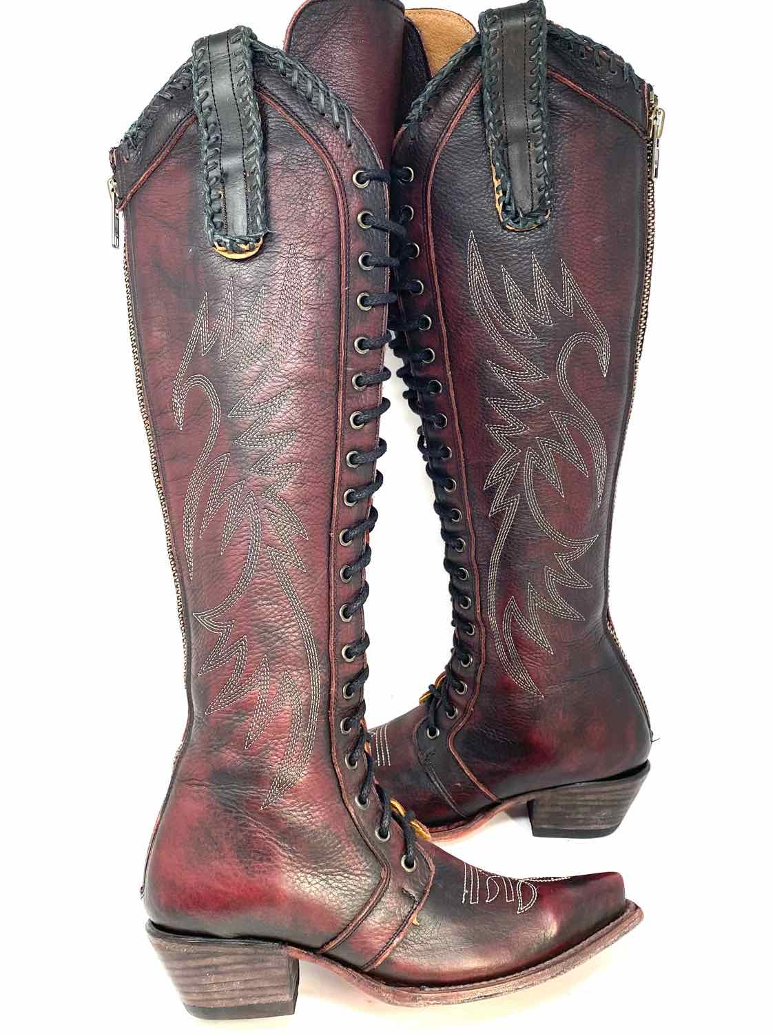 Wilder Women's Burgundy Size 7 Knee High Leather LACE UP western Boots
