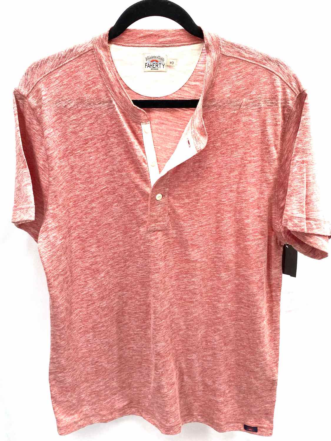 Men's Red Size M 1/4 Button Short Sleeve Shirt