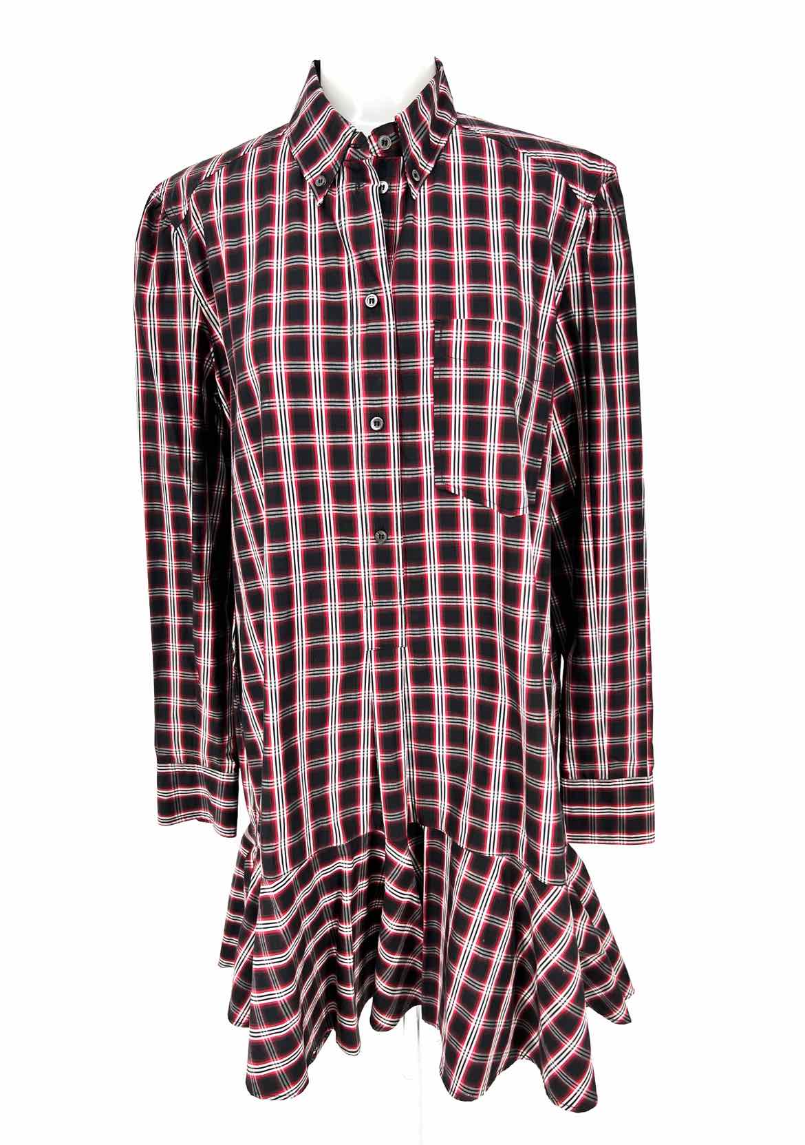 Women's Red Black Size 38/6 Button Down Plaid Dress