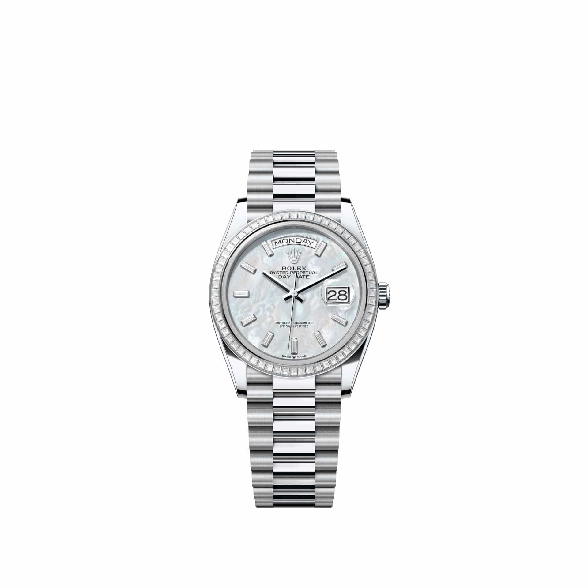 Day-Date 36 128396TBR Platinum White Mother of Pearl Diamond Dial President Diamond Bezel (2026)