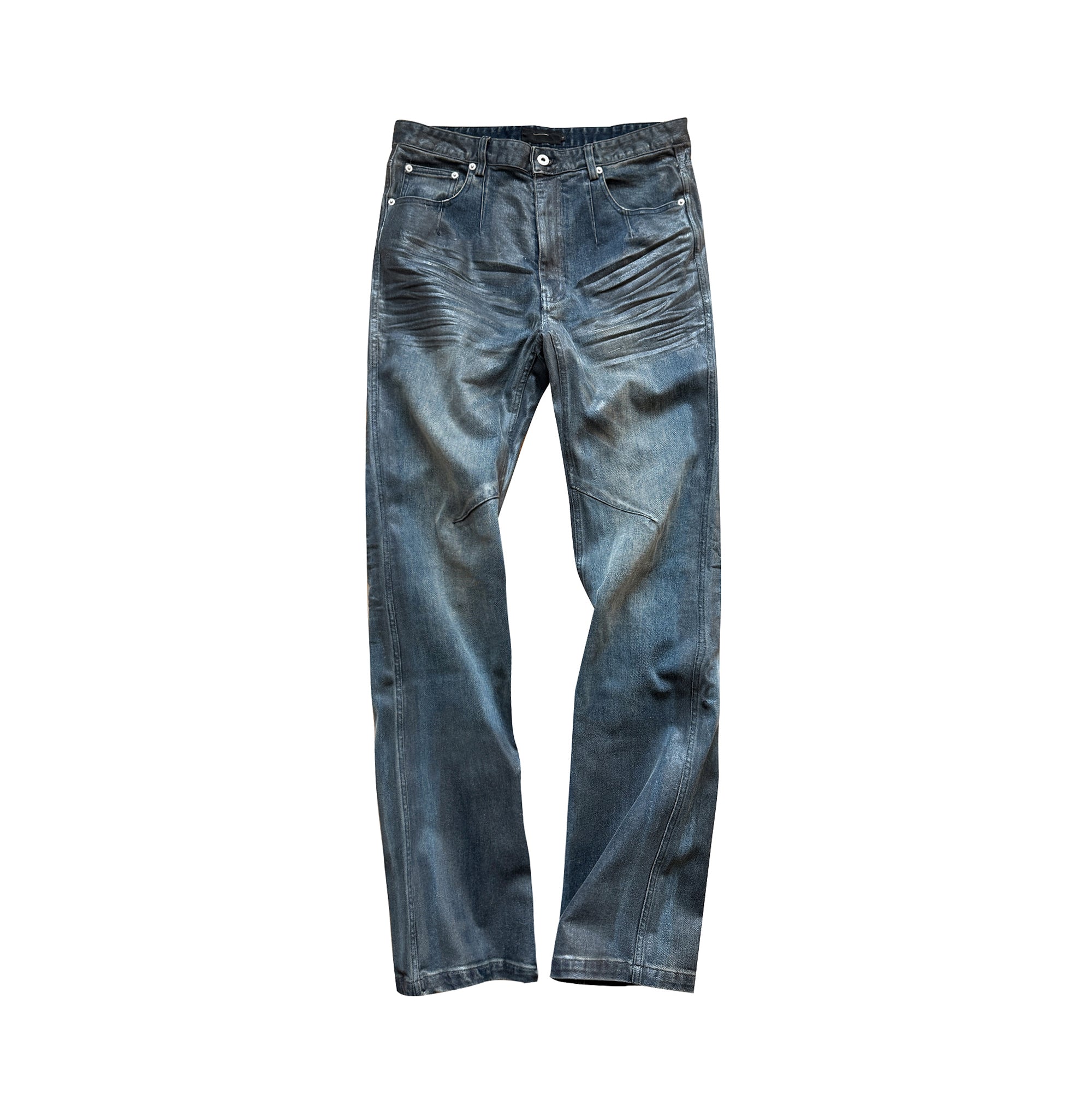 Washed Whisker-Effect Spray Paint Straight-Leg Jeans
