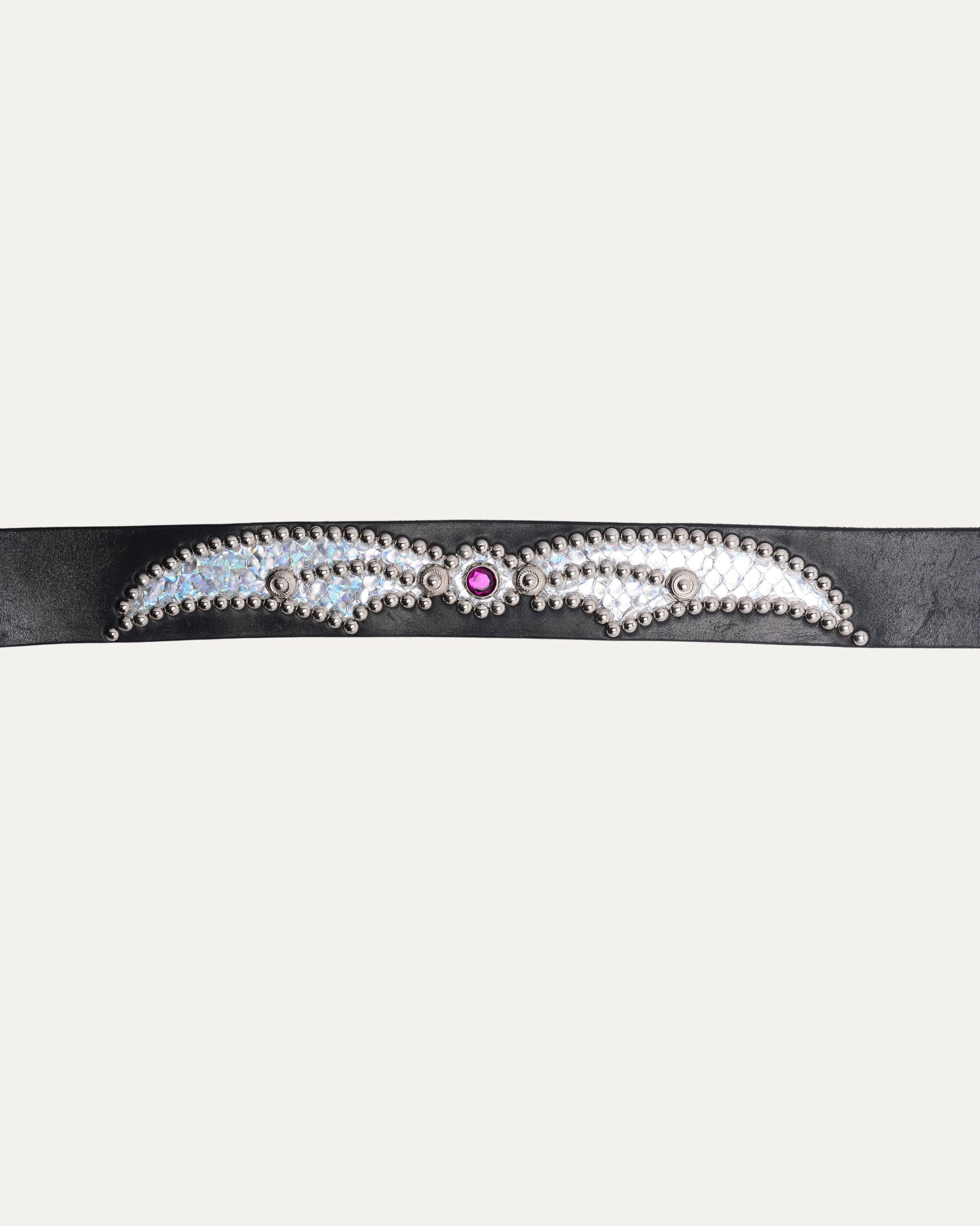Studded Leather Snake Inlay Belt, image 3 of 4