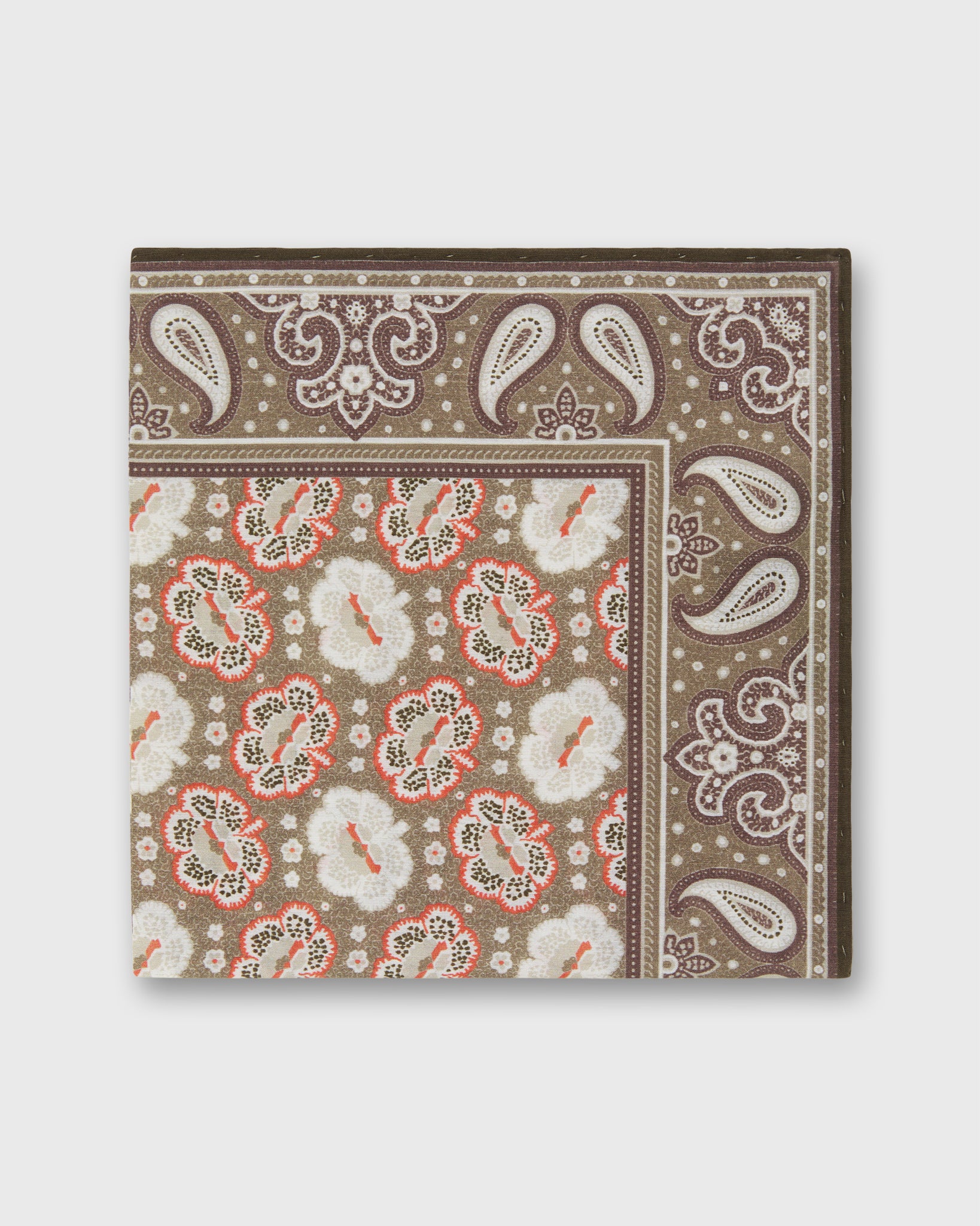Hand-Rolled Silk/Cotton Pocket Square in Smoke/Chalk Floral Bandana Print