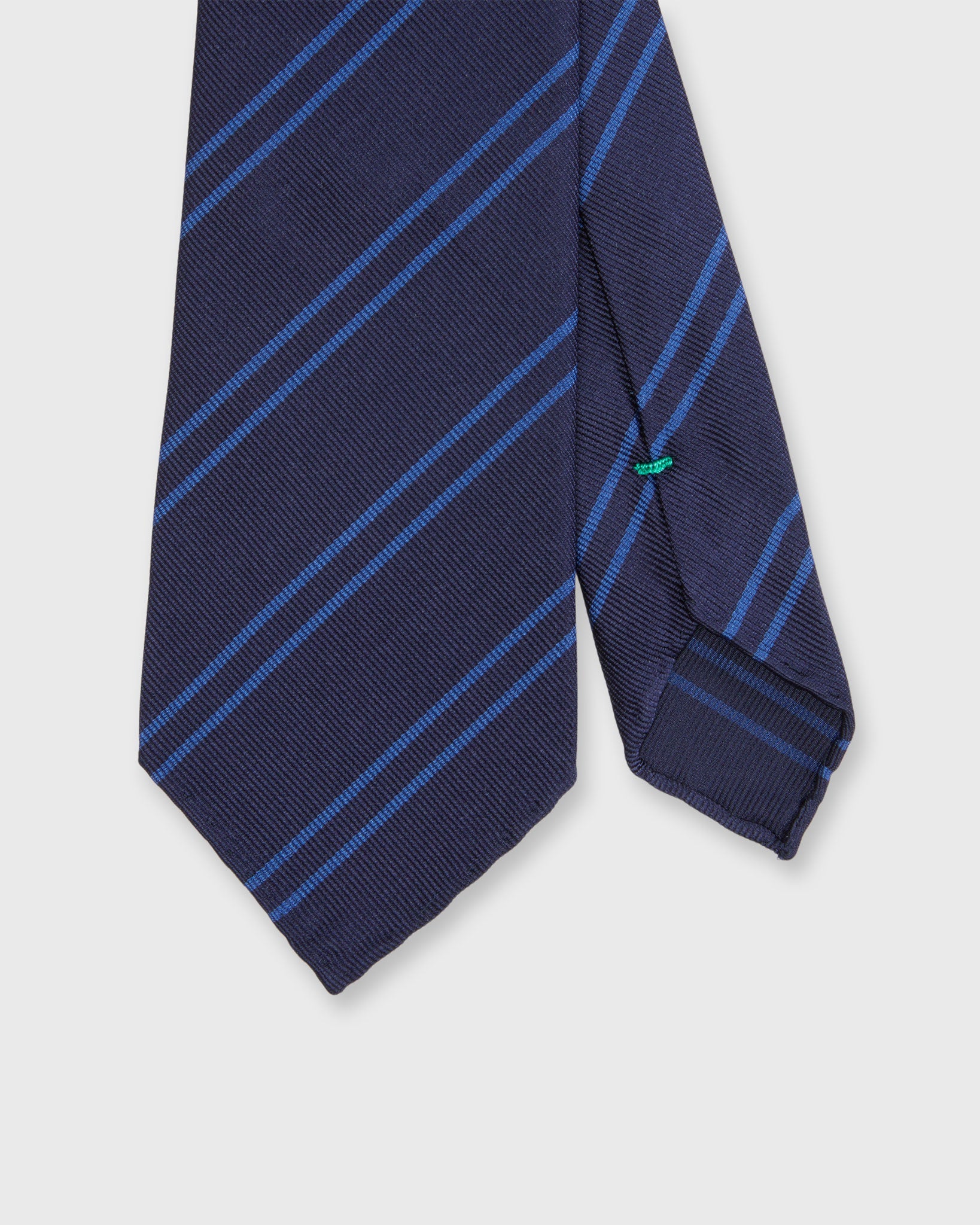 Hand-Rolled Silk Woven Tie in Navy/Blue Double Stripe