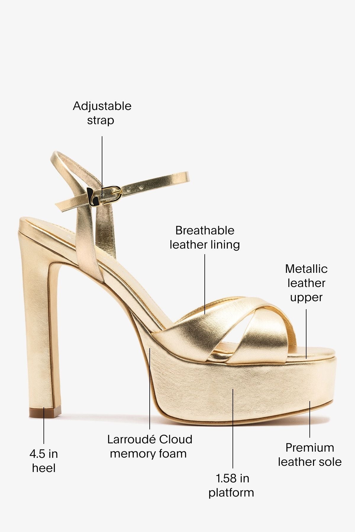 Bianca High Platform Sandal In Platina Metallic Leather, image 4 of 7