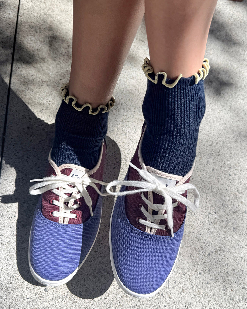 The Petite Ruffled Modal Socks - Navy + Butter