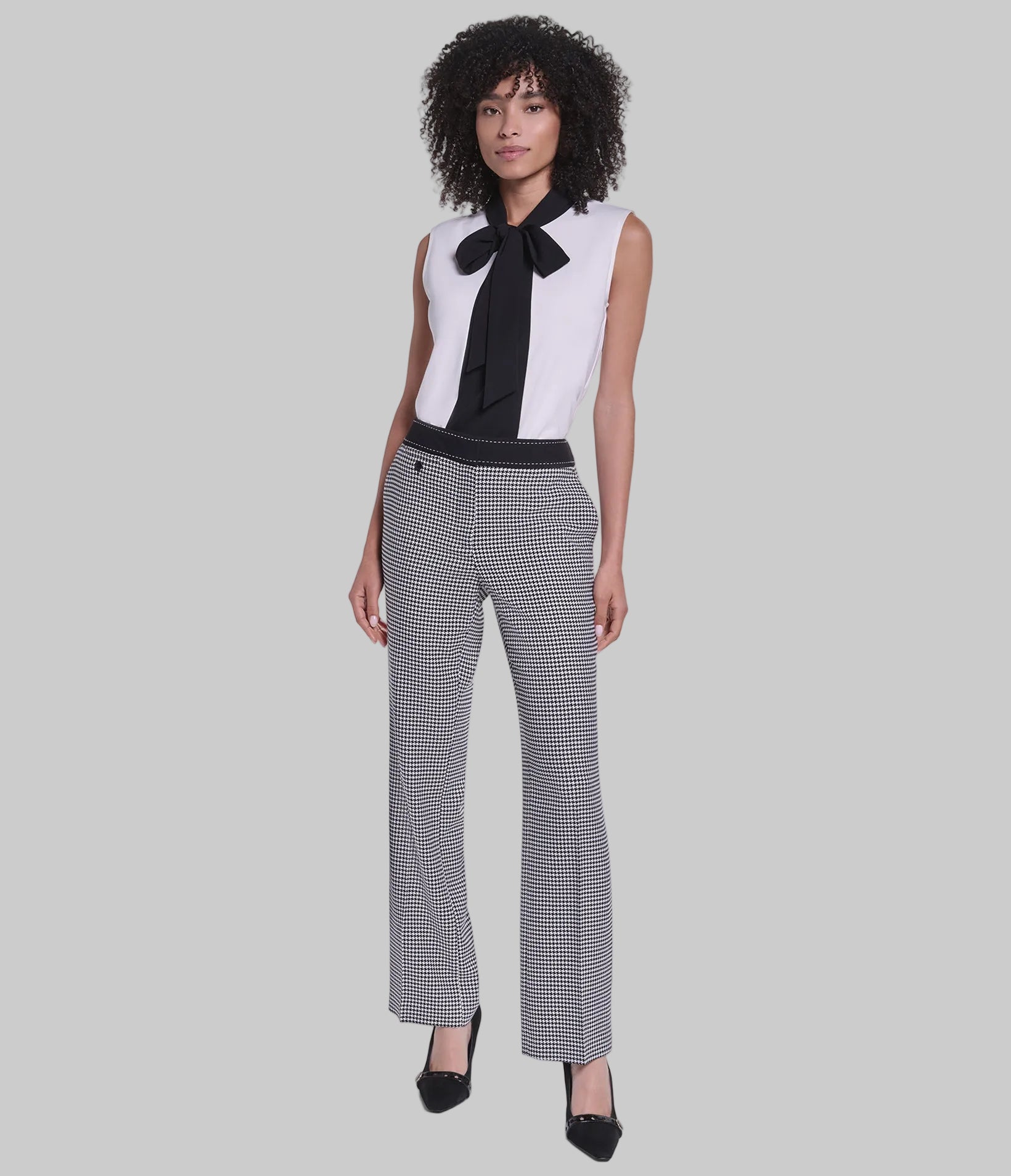 MID RISE CONTRAST HOUNDSTOOTH FLARE PANT, image 8 of 8