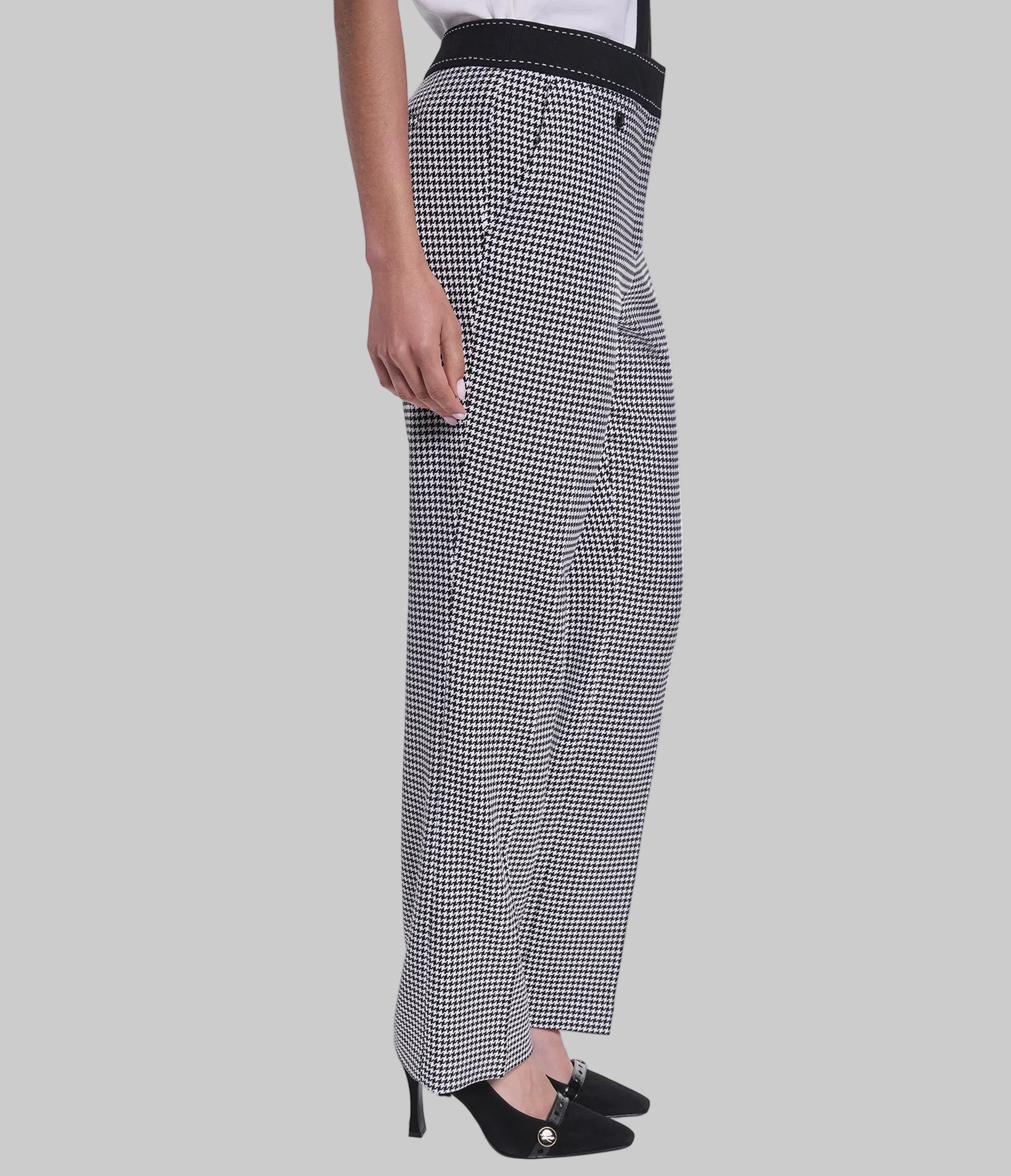 MID RISE CONTRAST HOUNDSTOOTH FLARE PANT, image 4 of 8
