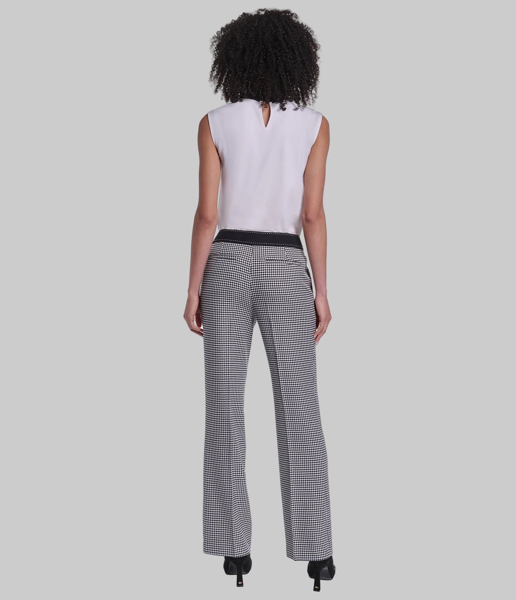 MID RISE CONTRAST HOUNDSTOOTH FLARE PANT, image 7 of 8