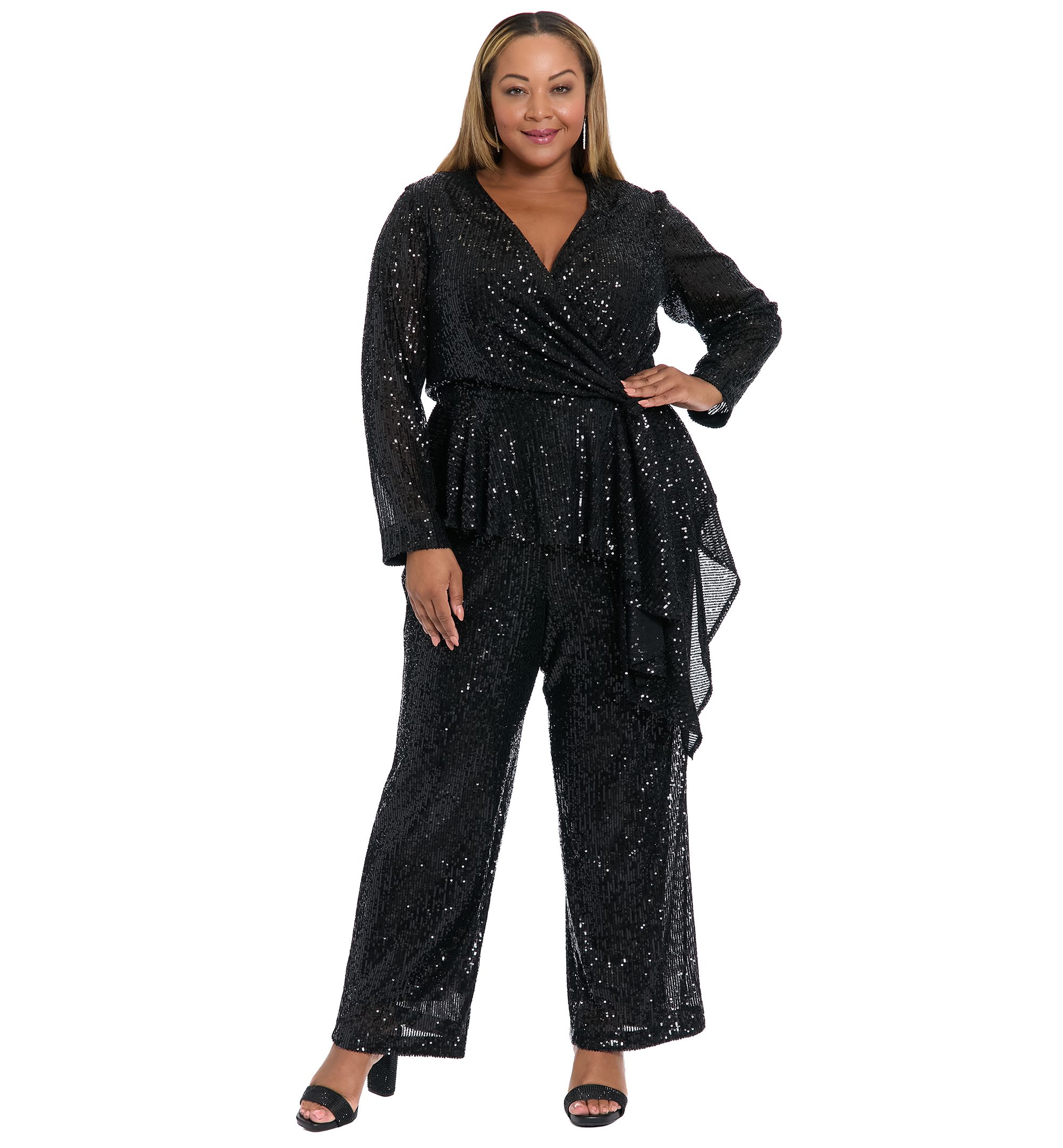 Plus Size Sequin Long-Sleeve Top