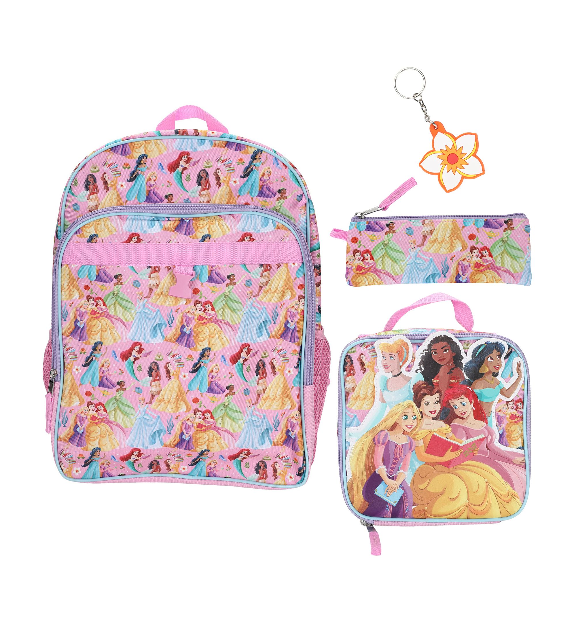Girls' All Over Print Backpack, Lunch Bag, Pencil Case and Key Chain, 4-Piece Set