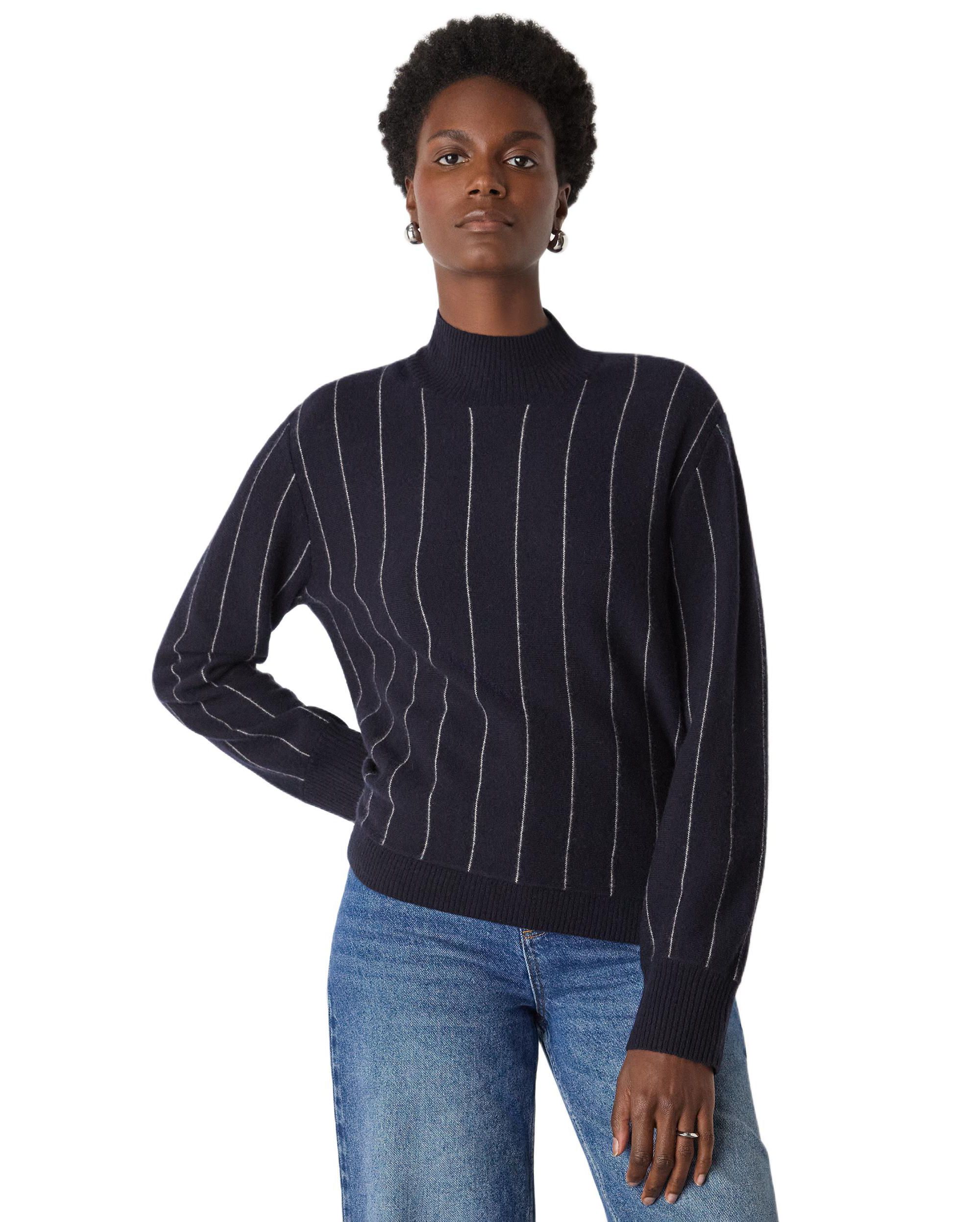 Women's Stripe Wool Funnel Neck Knit Sweater