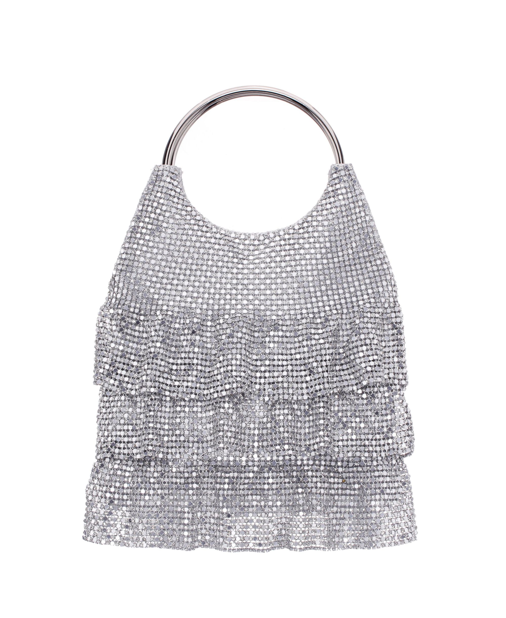 3-Tiered Crystal Mesh Ruffle Pouch Bag