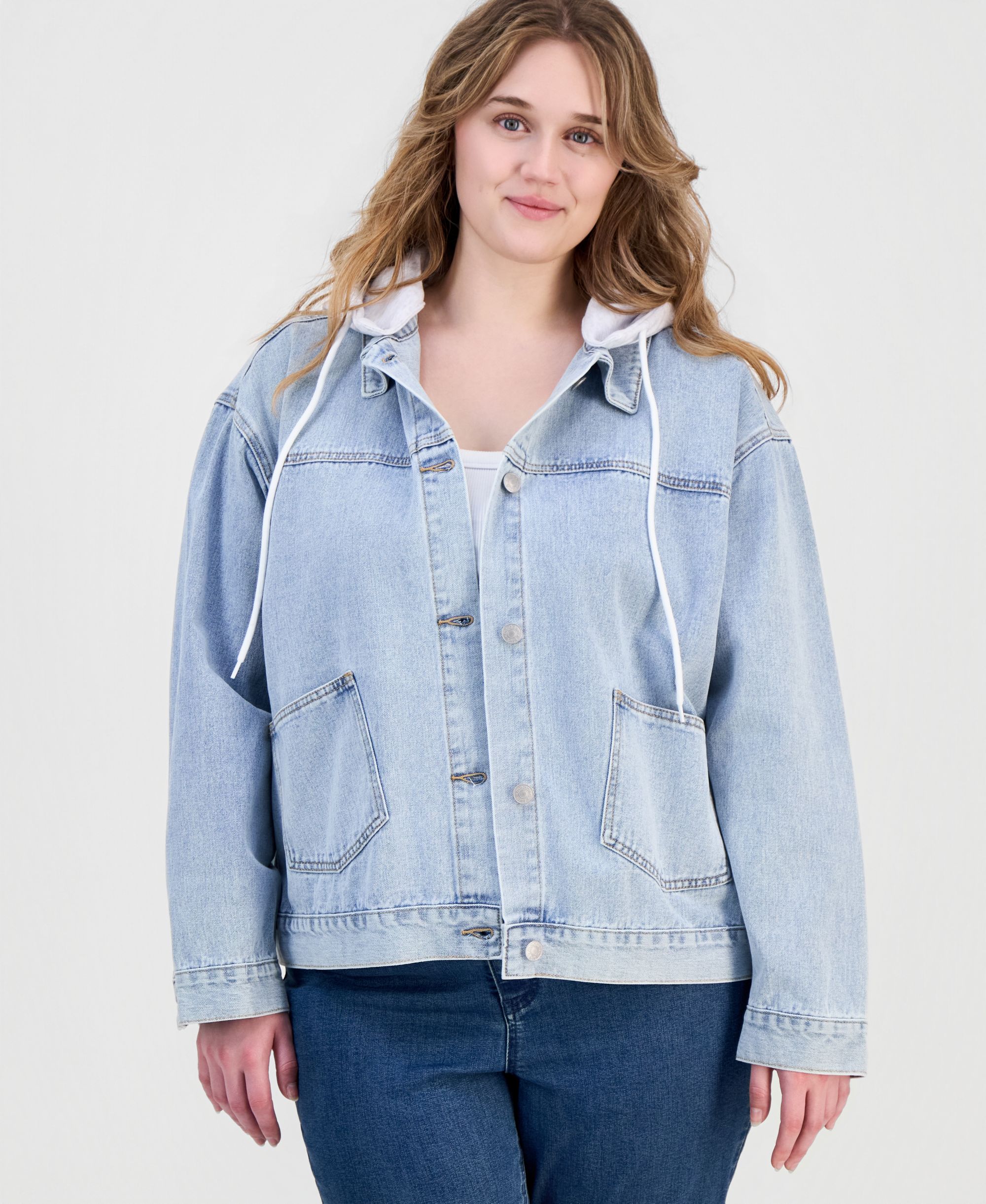 Trendy Plus Size Hooded Denim Jacket