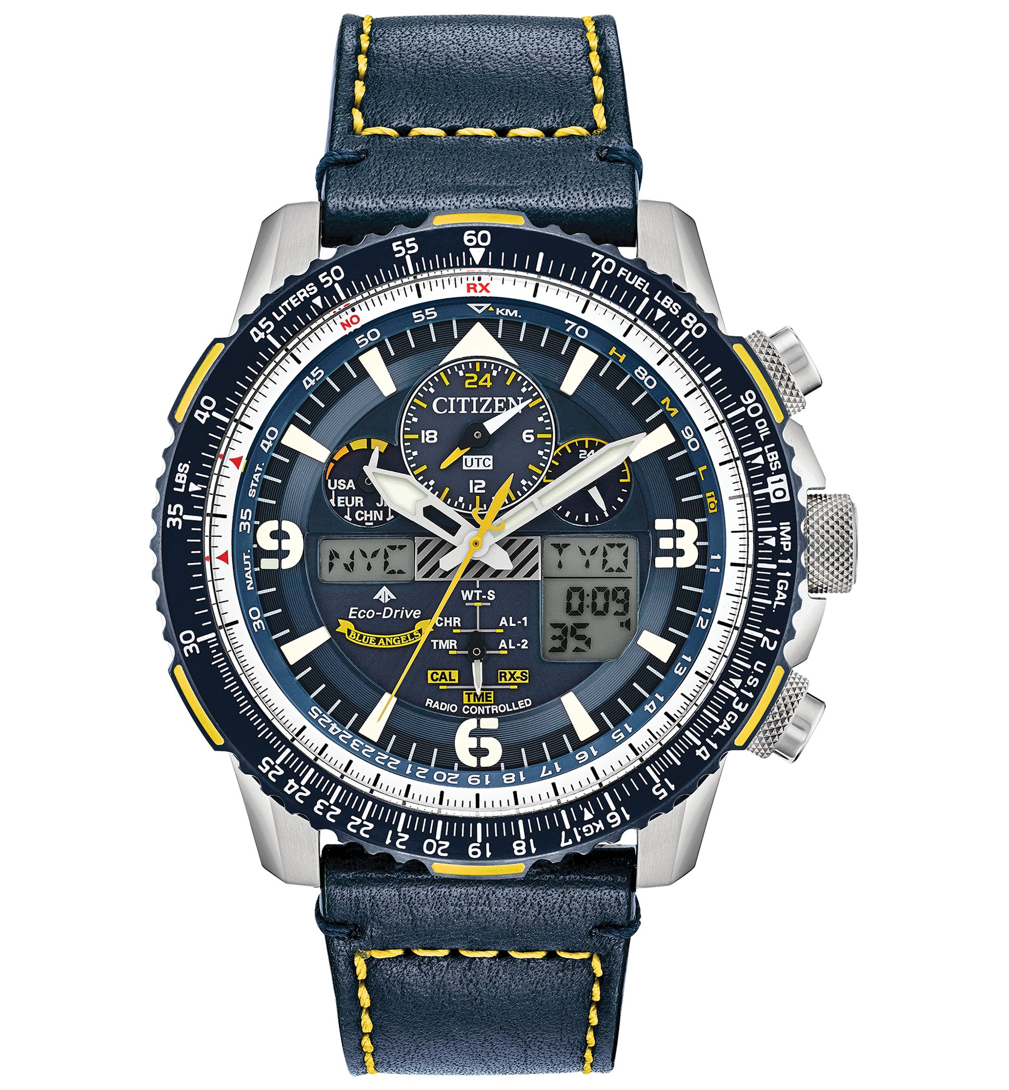 Eco-Drive Men's Analog-Digital Chronograph Promaster Blue Angels Skyhawk A-T Blue Leather Strap Watch 46mm
