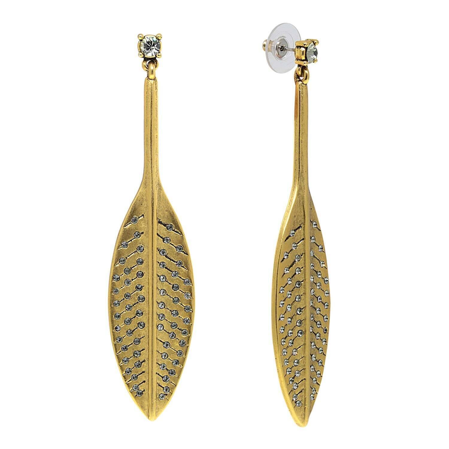 Feather Hand Set Pave Earrings With Austrian Crystal