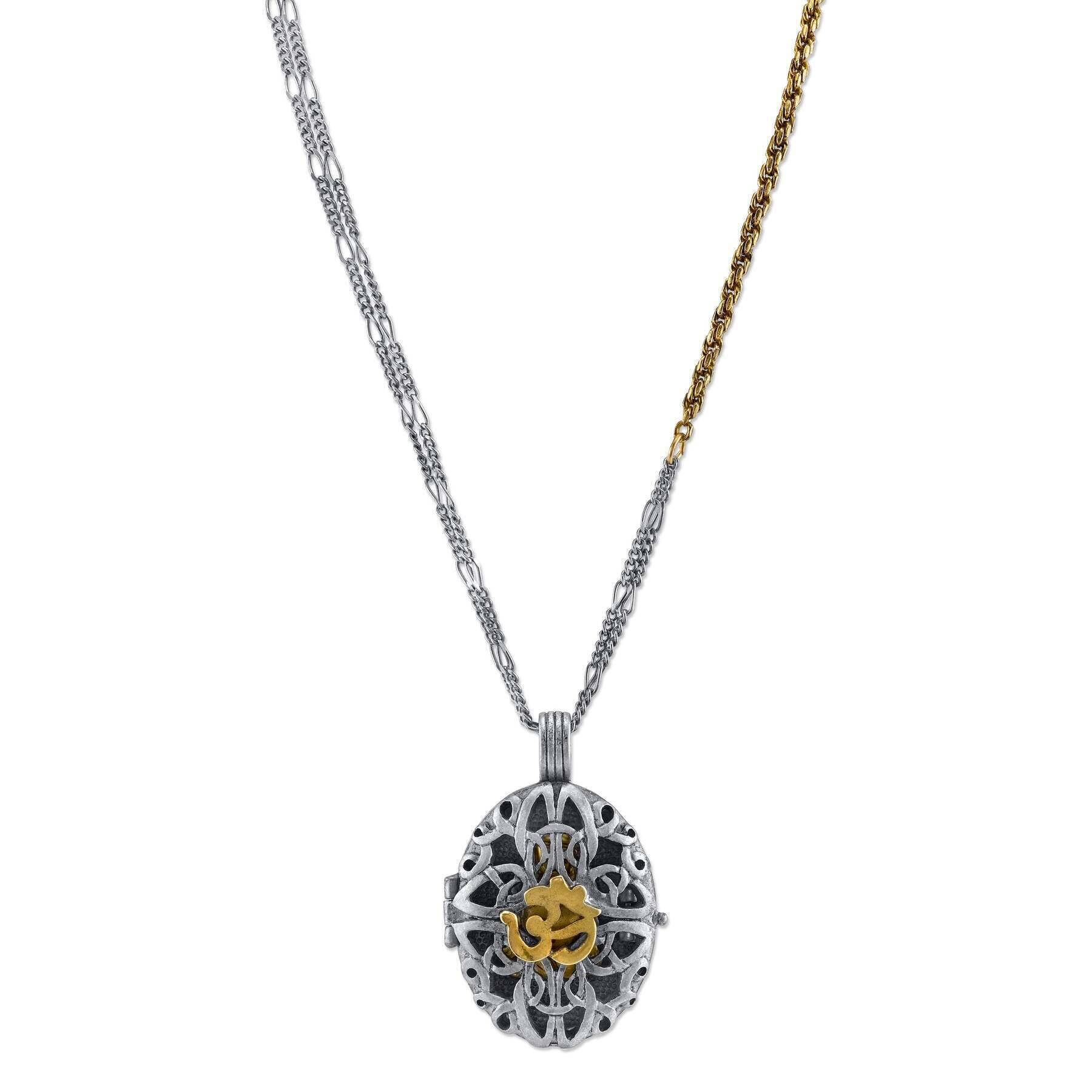 Ohm Filigree With Enclosed Buddha Locket Necklace 36"