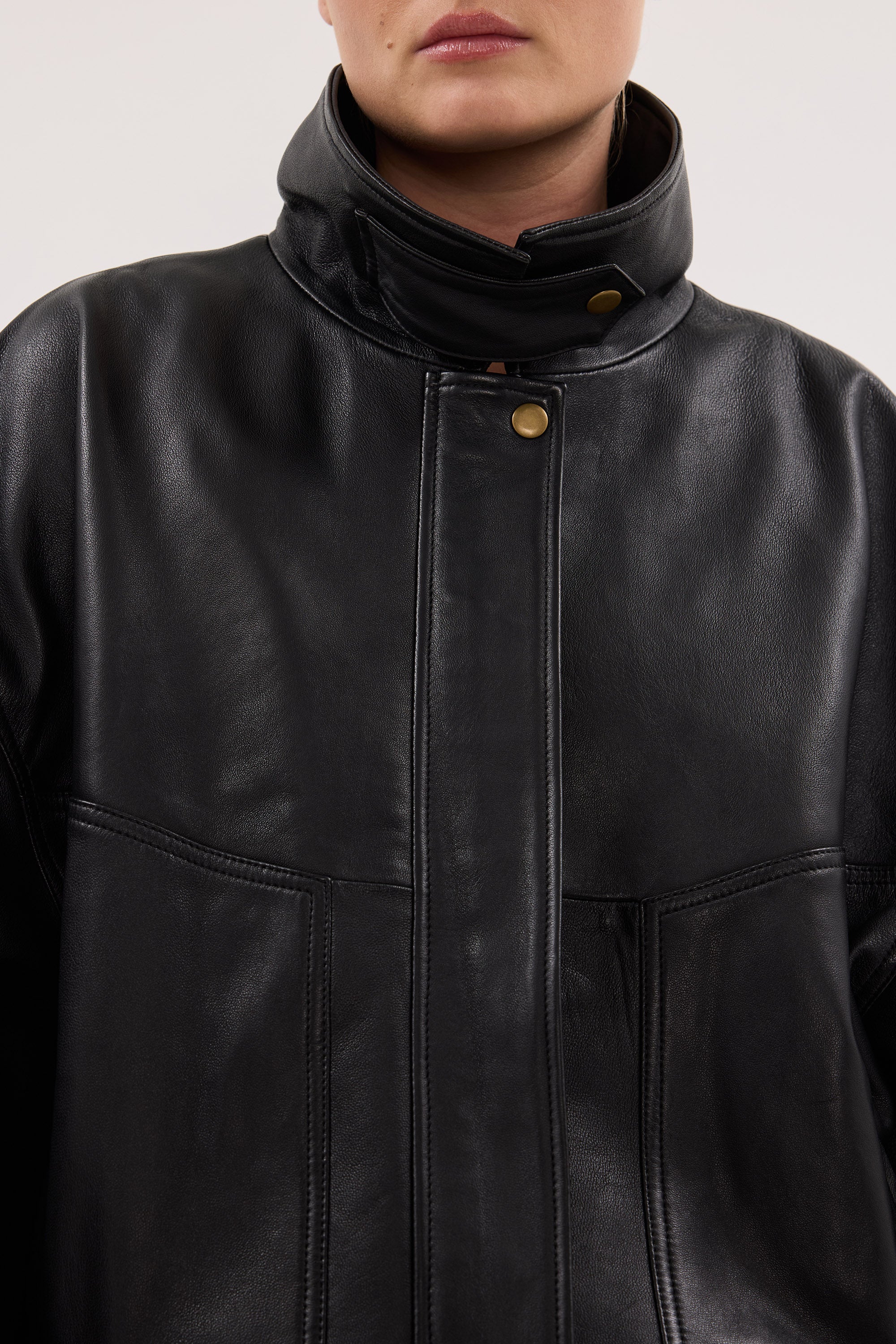 Serin Black Leather Bomber Jacket - Pre Order, image 2 of 8