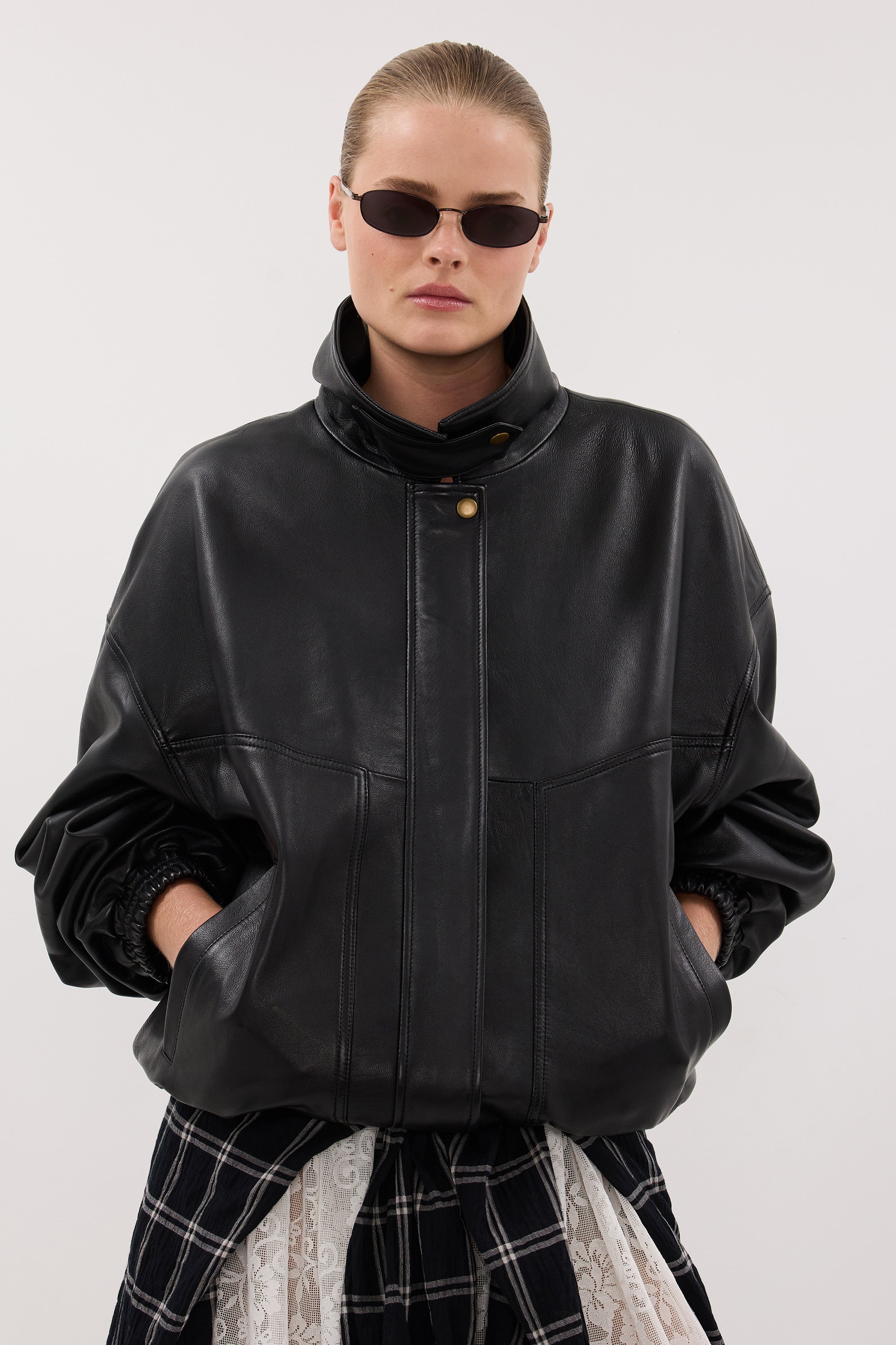 Serin Black Leather Bomber Jacket - Pre Order, image 3 of 8