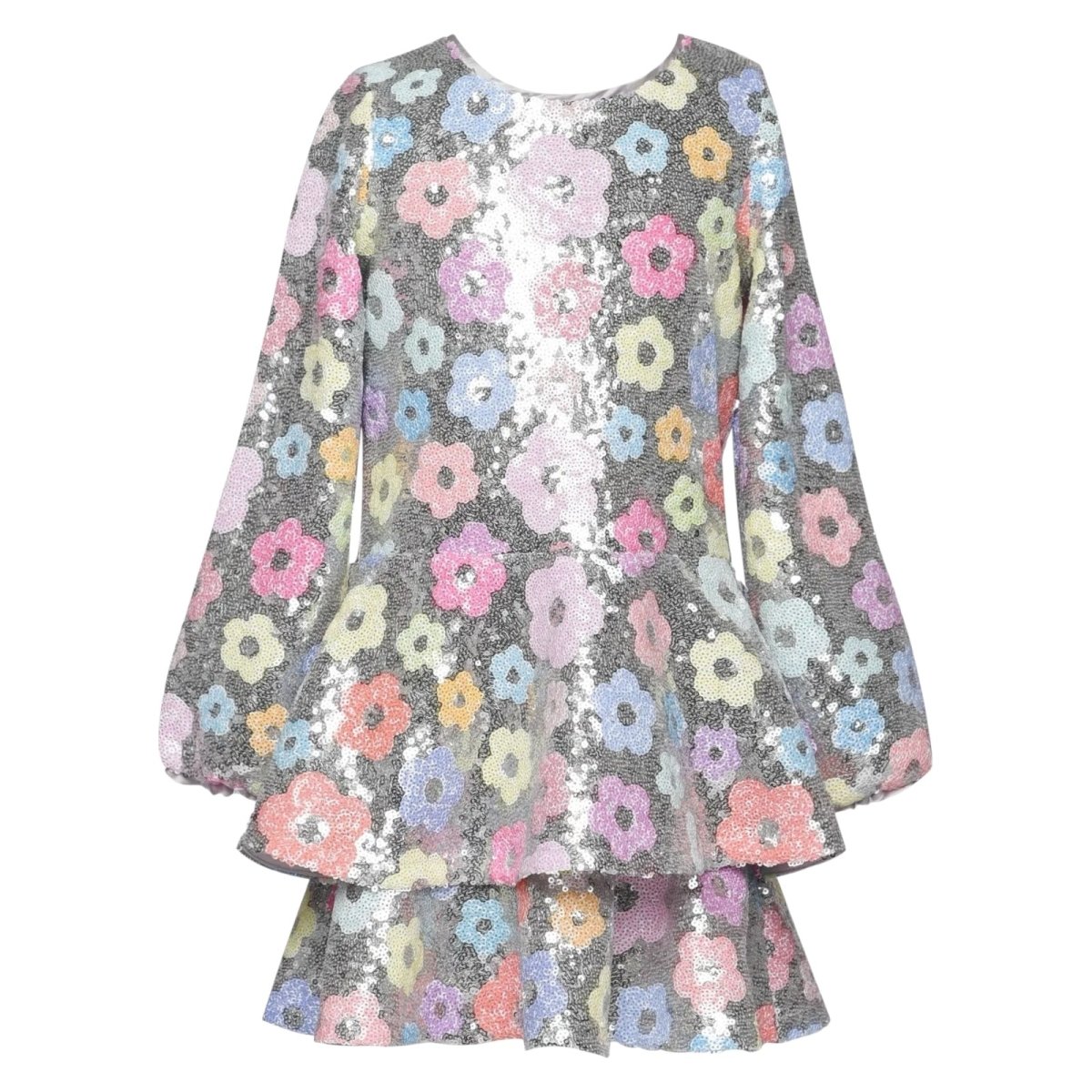 FLOWER SEQUIN LONG SLEEVE DRESS