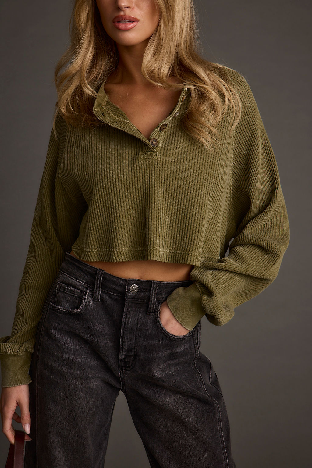 Not Your Boyfriend Waffle Knit Henley
