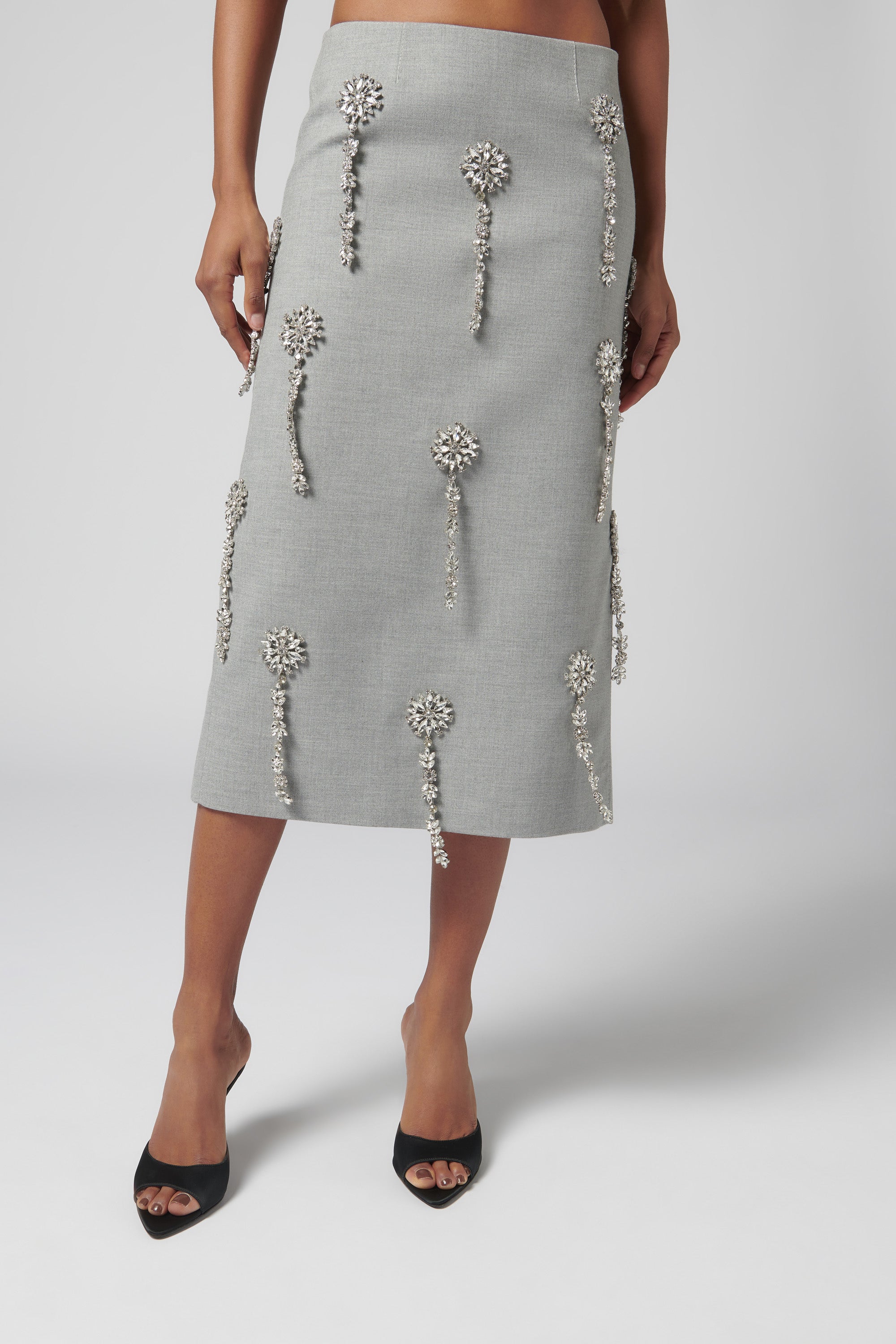 Crystal Embellished Midi Skirt