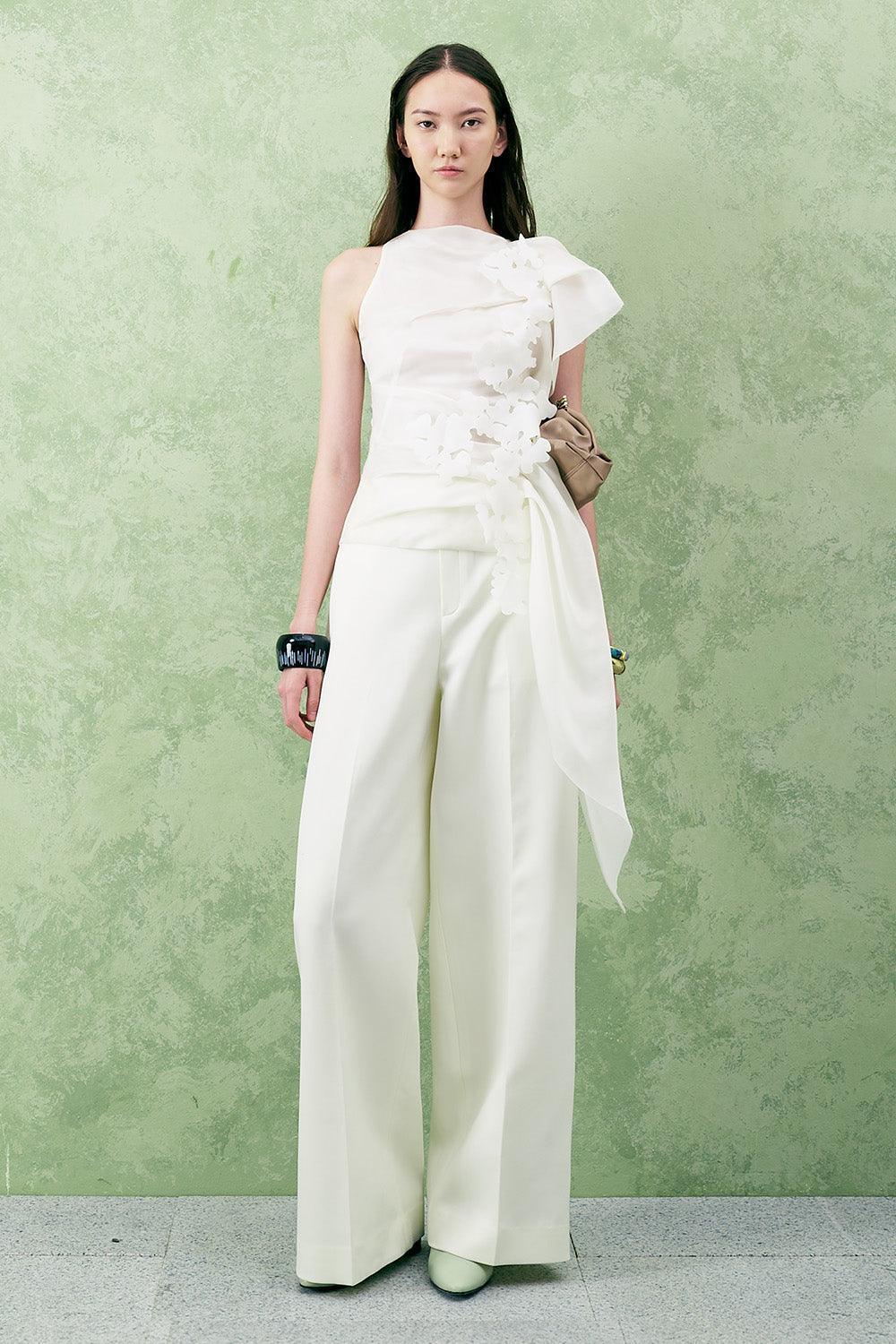Hibiscus Straight Wide Leg Twill Floor Length Pants