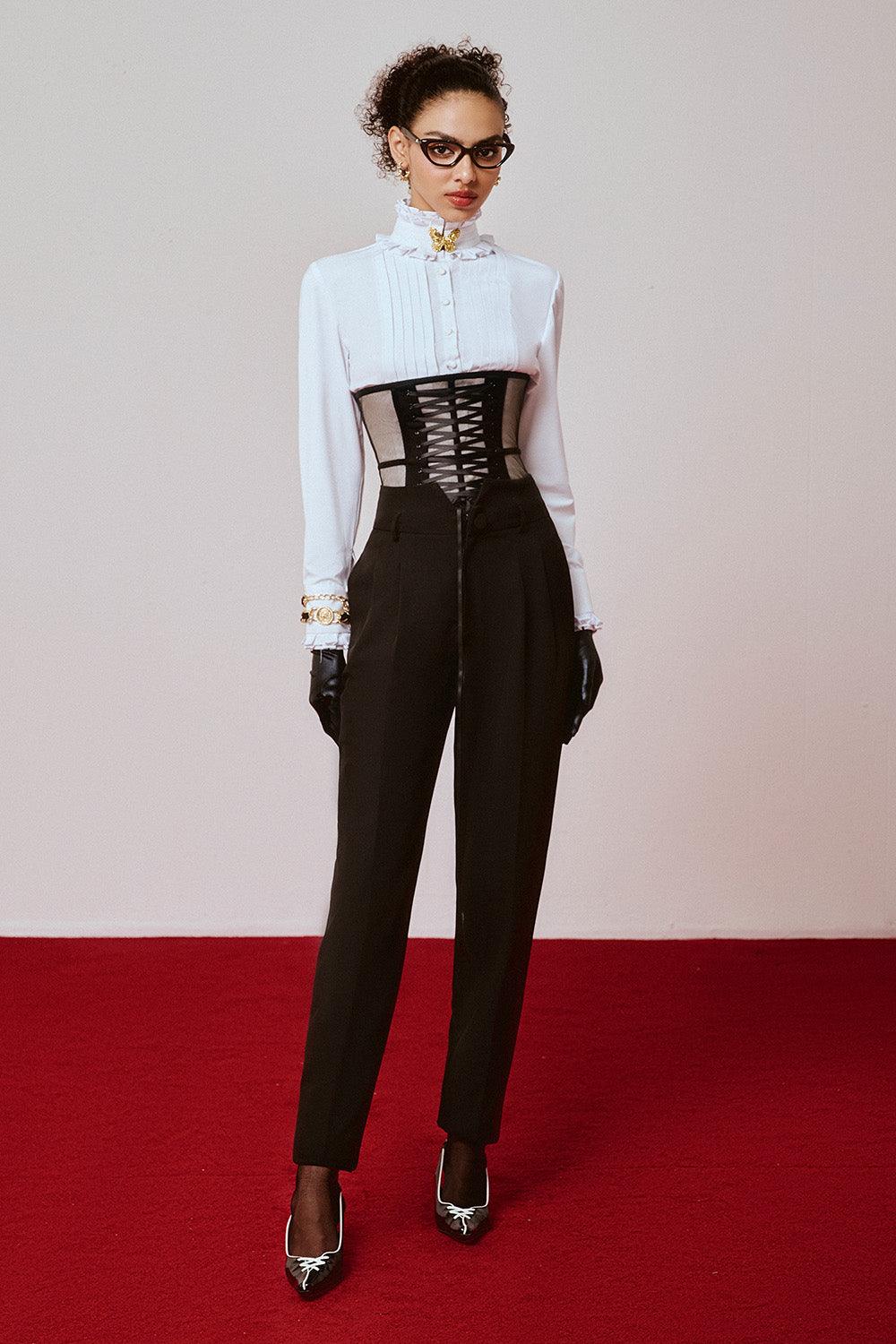 Ruffle Straight Cuff Sleeved Cotton Shirt