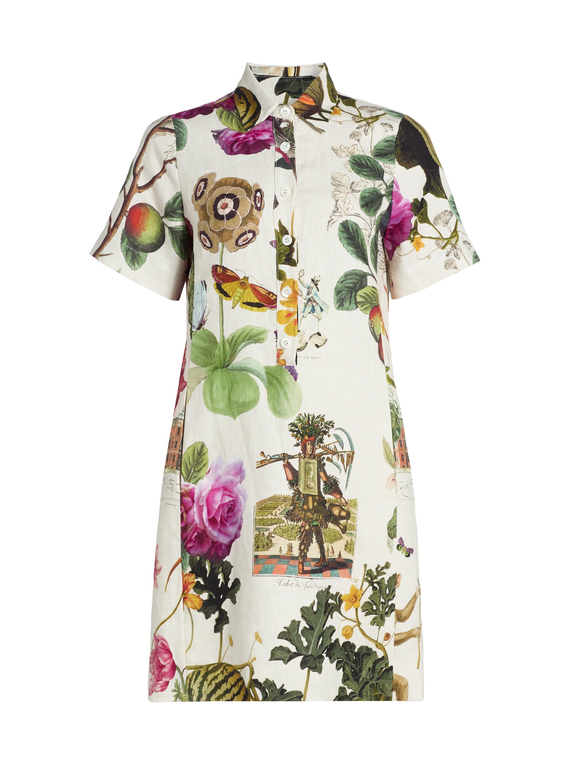 Hollyhock Floral Linen Preppy Minidress