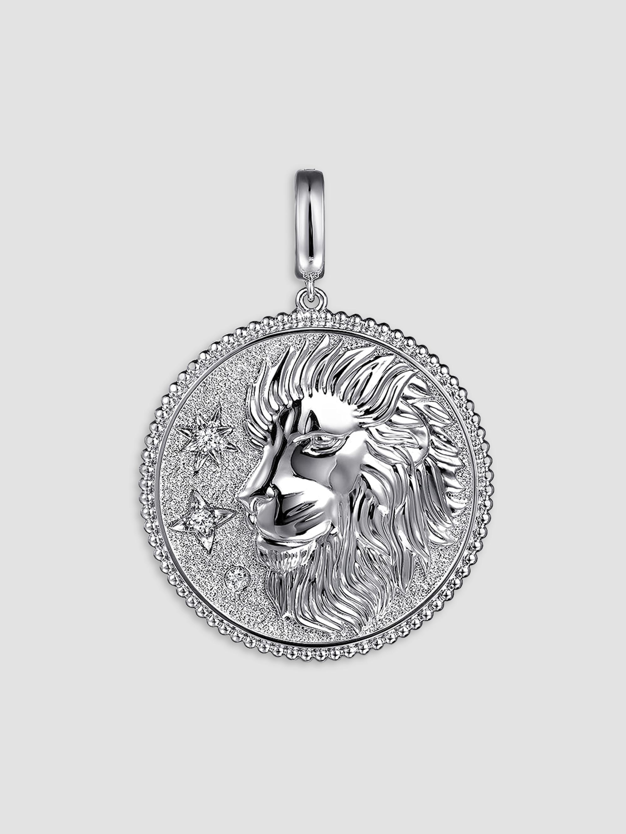 Bujukan Leo Medallion Sterling Silver & White Sapphire Pendant