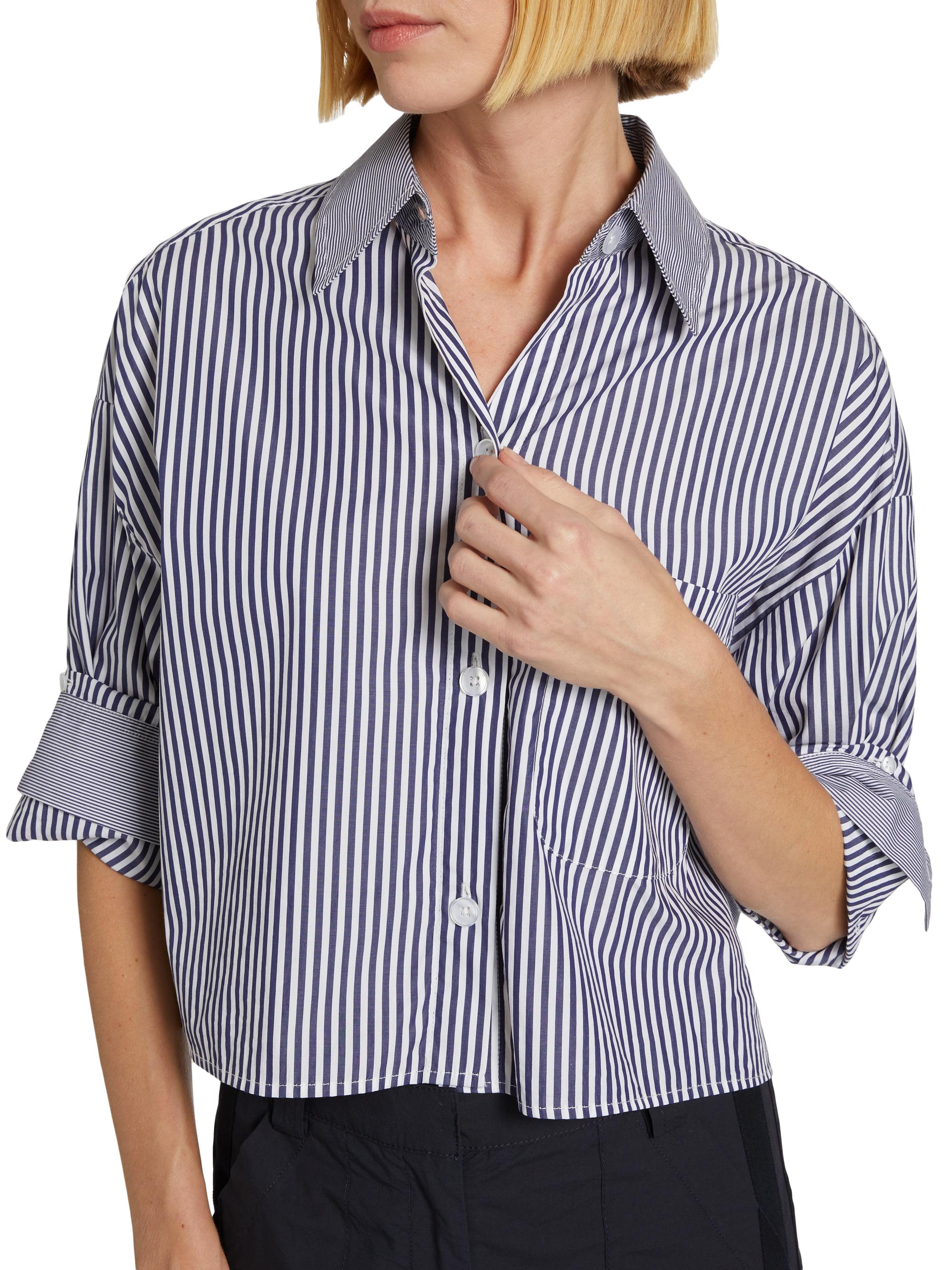 Next Ex Striped Cotton Crop Shirt, image 3 of 7