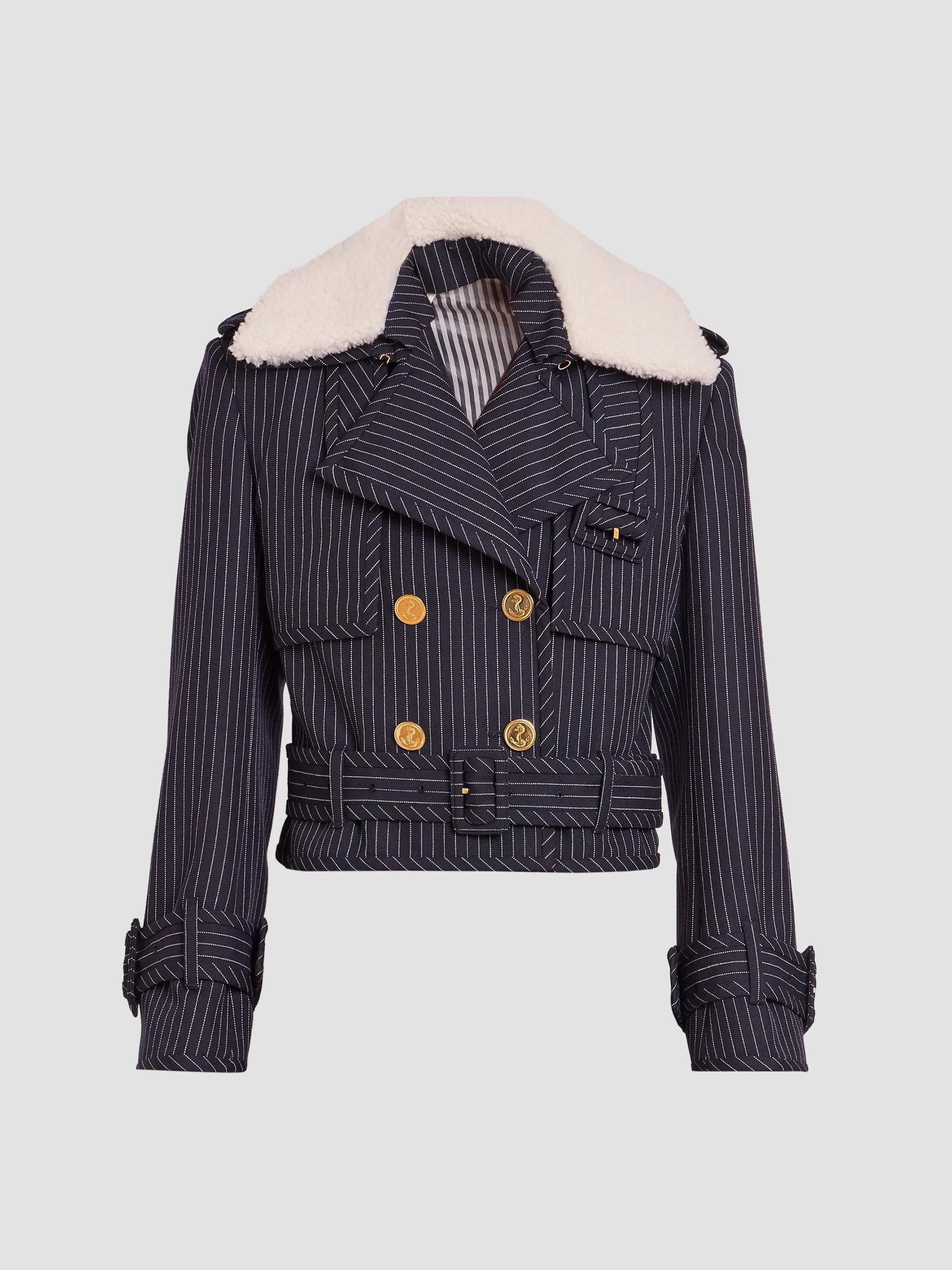 Striped Virgin Wool-Shearling Trench Jacket