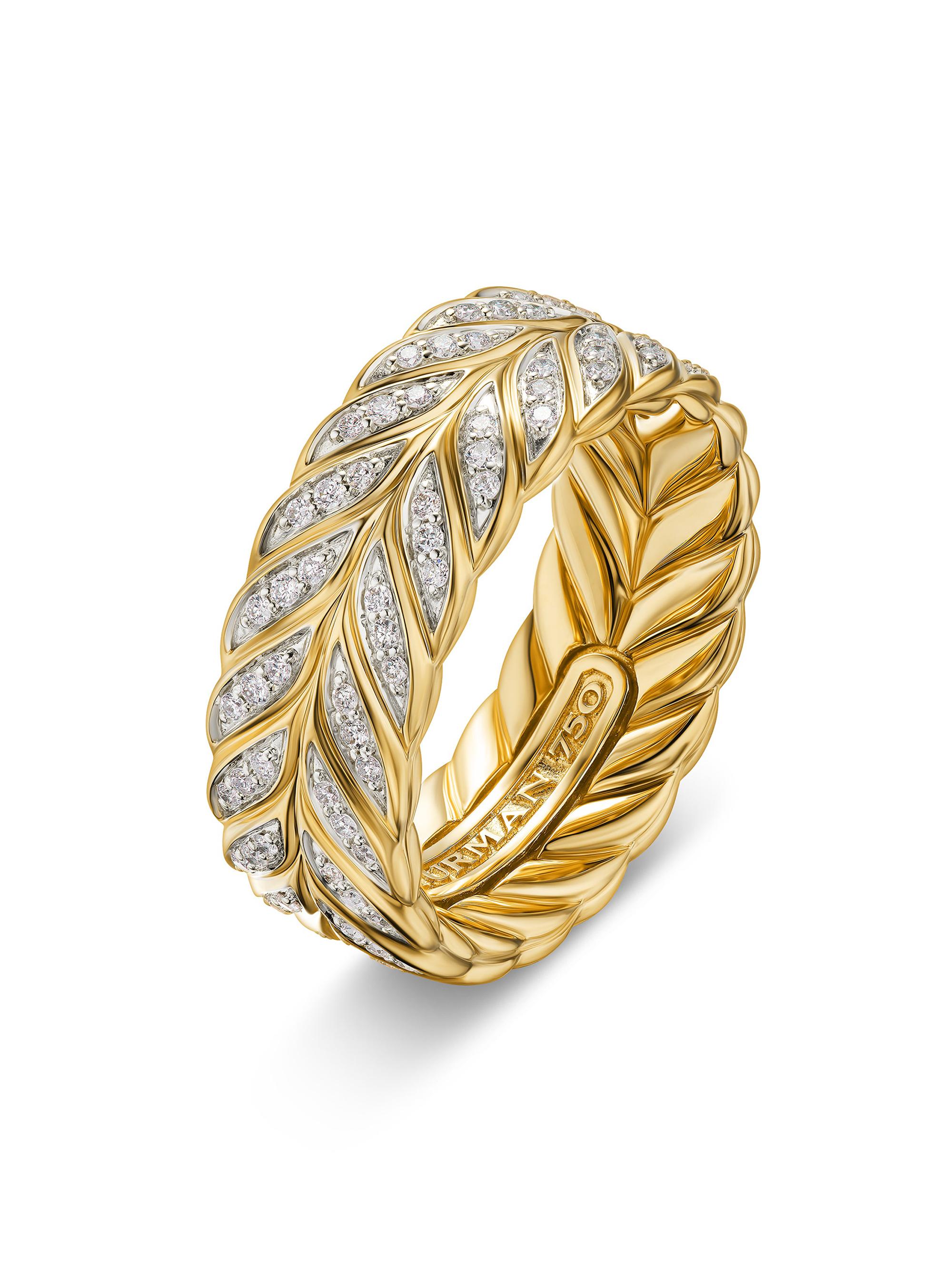 Chevron Pave Band Ring in 18K Yellow Gold, image 4 of 6