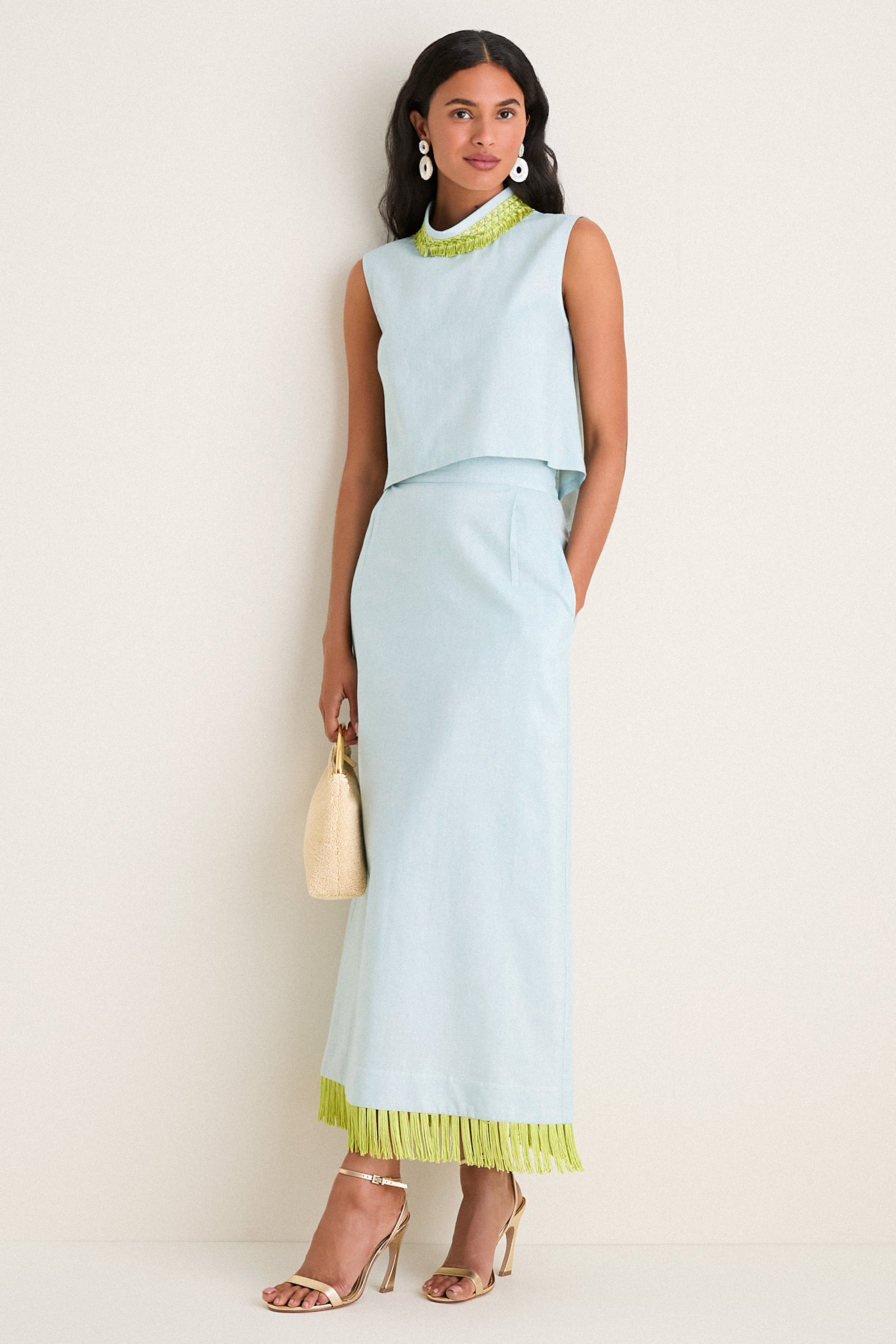 Exclusive Blue Shimmer Linen with Chartreuse Trim Hostess Set — Image 6