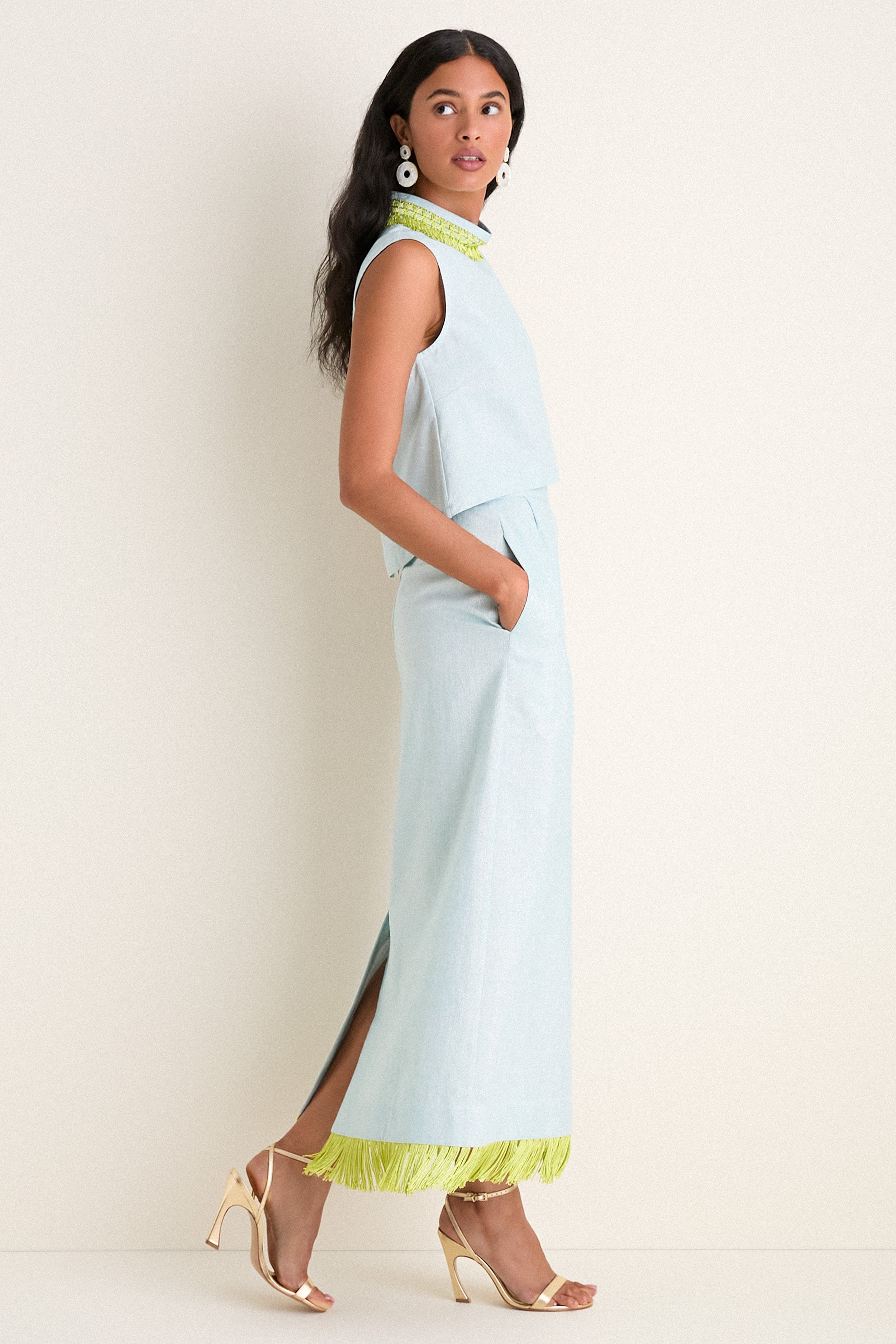 Exclusive Blue Shimmer Linen with Chartreuse Trim Hostess Set — Image 5