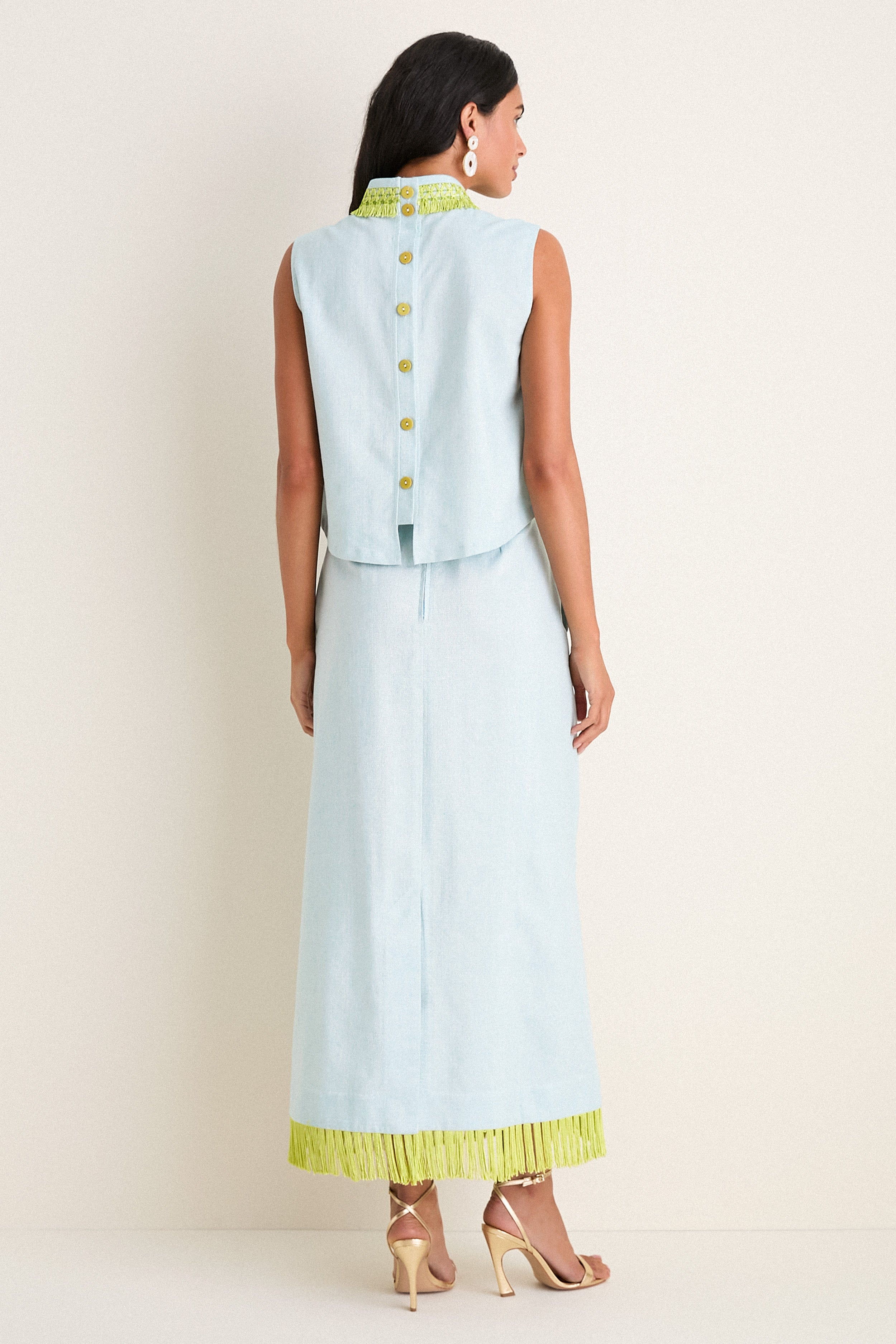 Exclusive Blue Shimmer Linen with Chartreuse Trim Hostess Set — Image 4