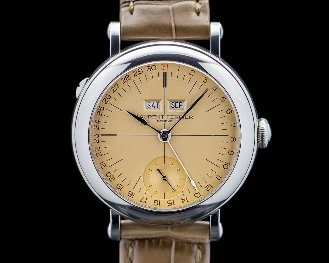 Galet Annual Calendar Montre Ecole Vintage SS Beige Vintage Dial RARE