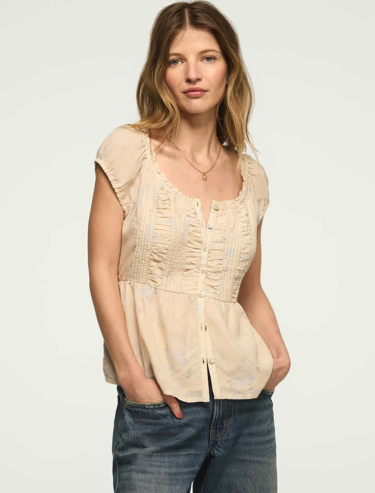 RUCHED BUTTON THROUGH TOP