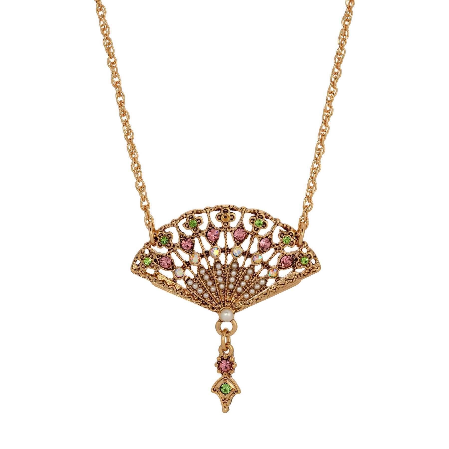 Deco Blooming Elegance Multi Crystal & Faux Pearl Pendant Necklace 16"