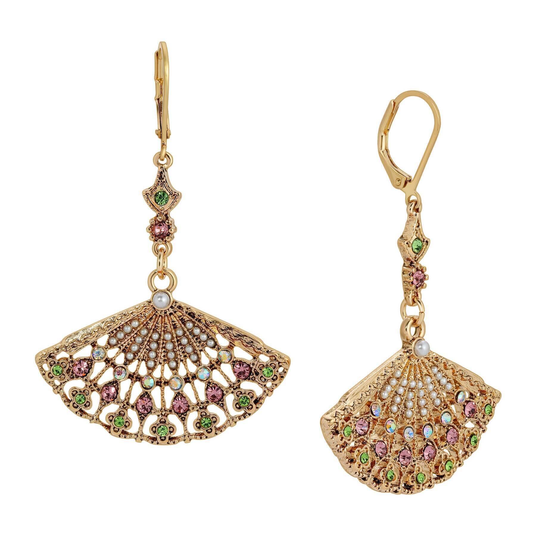 Deco Blooming Elegance Multi Crystal & Faux Pearl Dangling Earrings