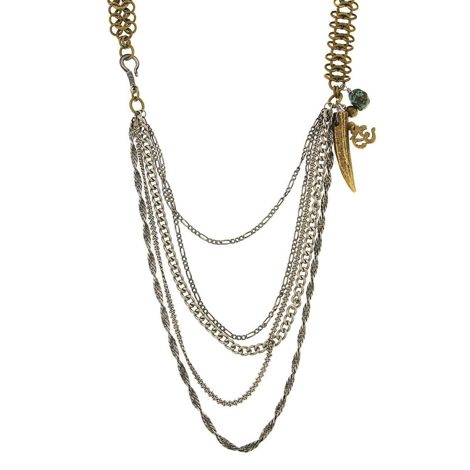 Metal Multi Swag Layer Charm Necklace 30"