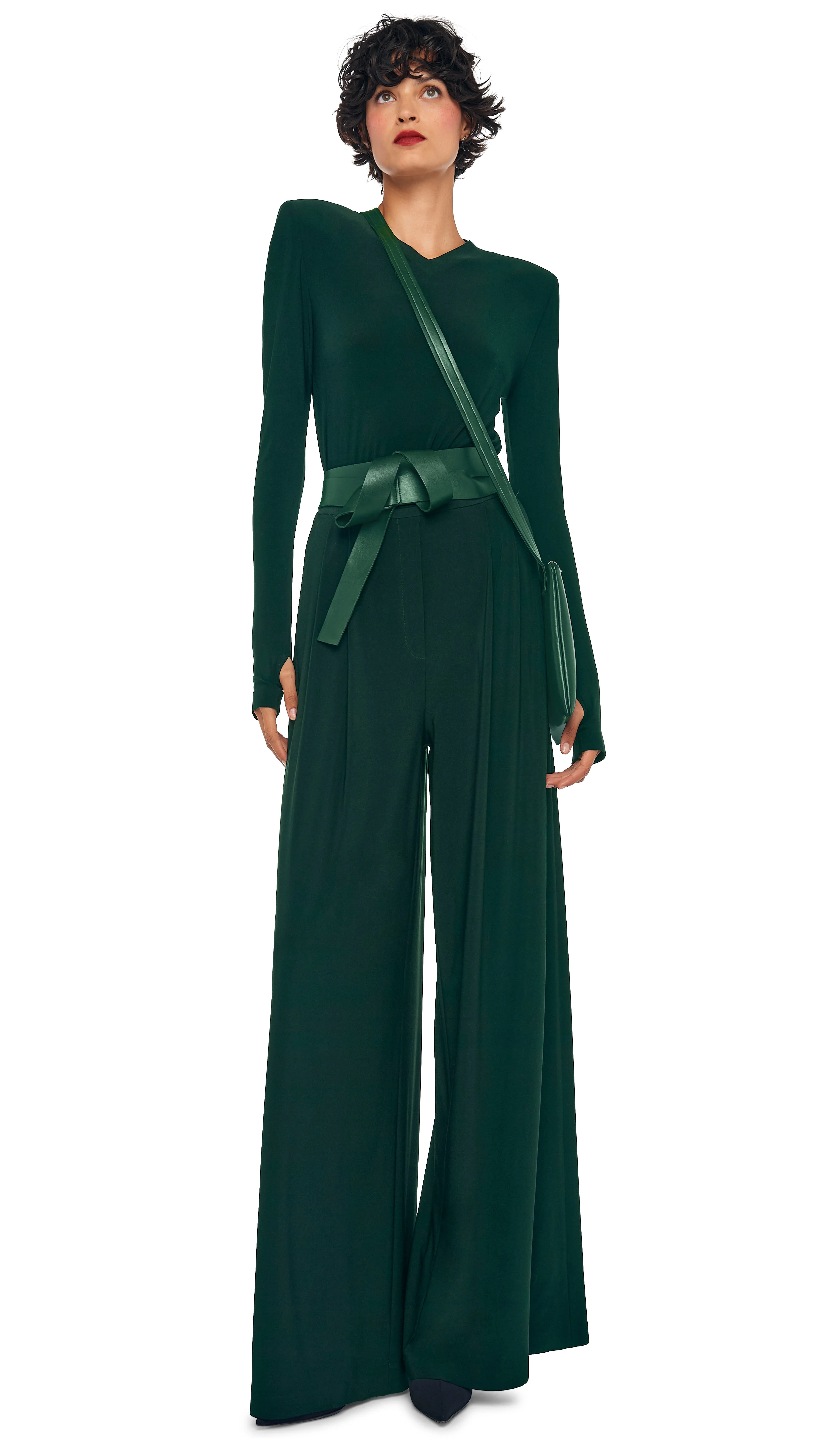 LONG SLEEVE SHOULDER PAD V NECK TOP