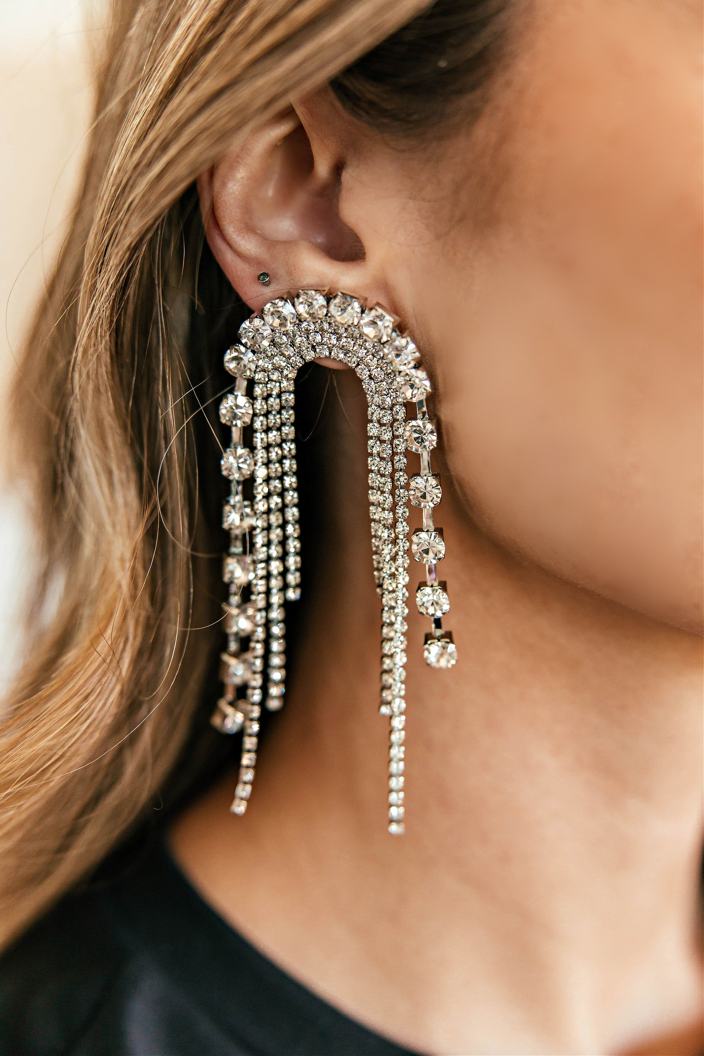 The Daniela Crystal Drop Earring in Silver