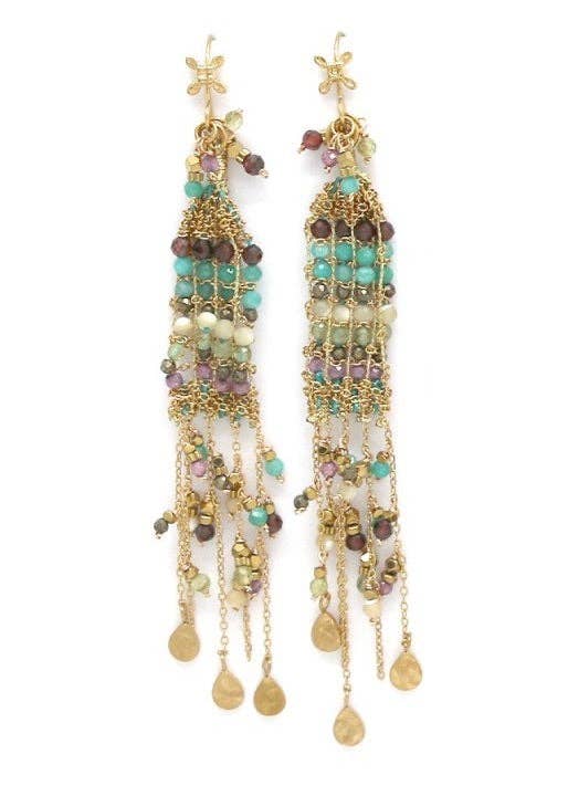 Long Semi Precious Stone Crochet Earrings