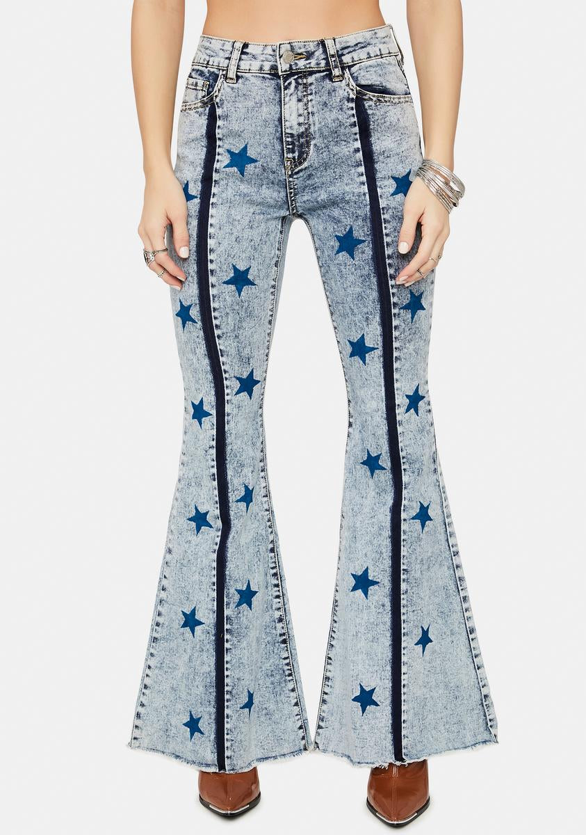 Please The Stars Acid Wash Denim Flare Jeans