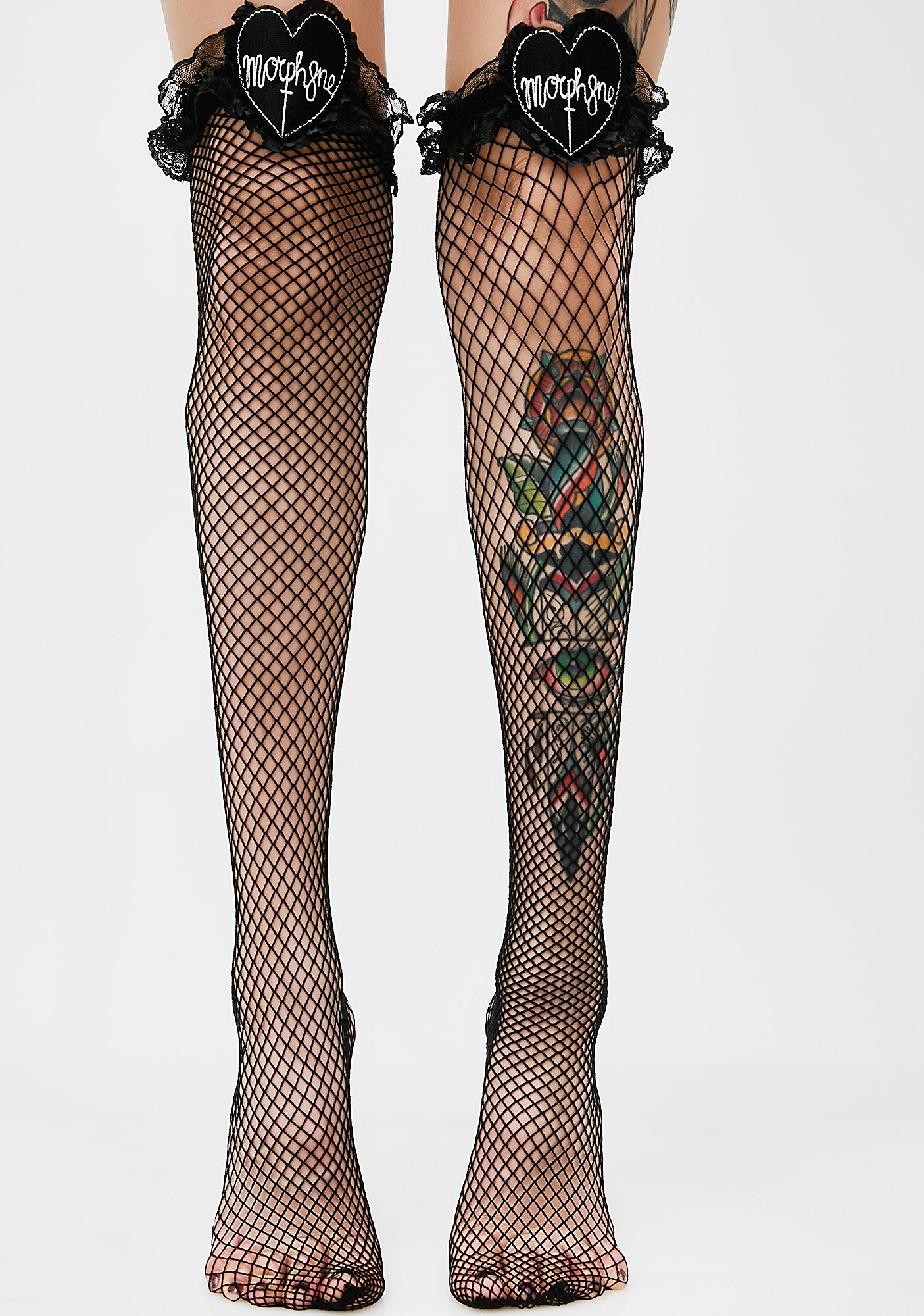 Lace Top Fishnet Thigh Highs