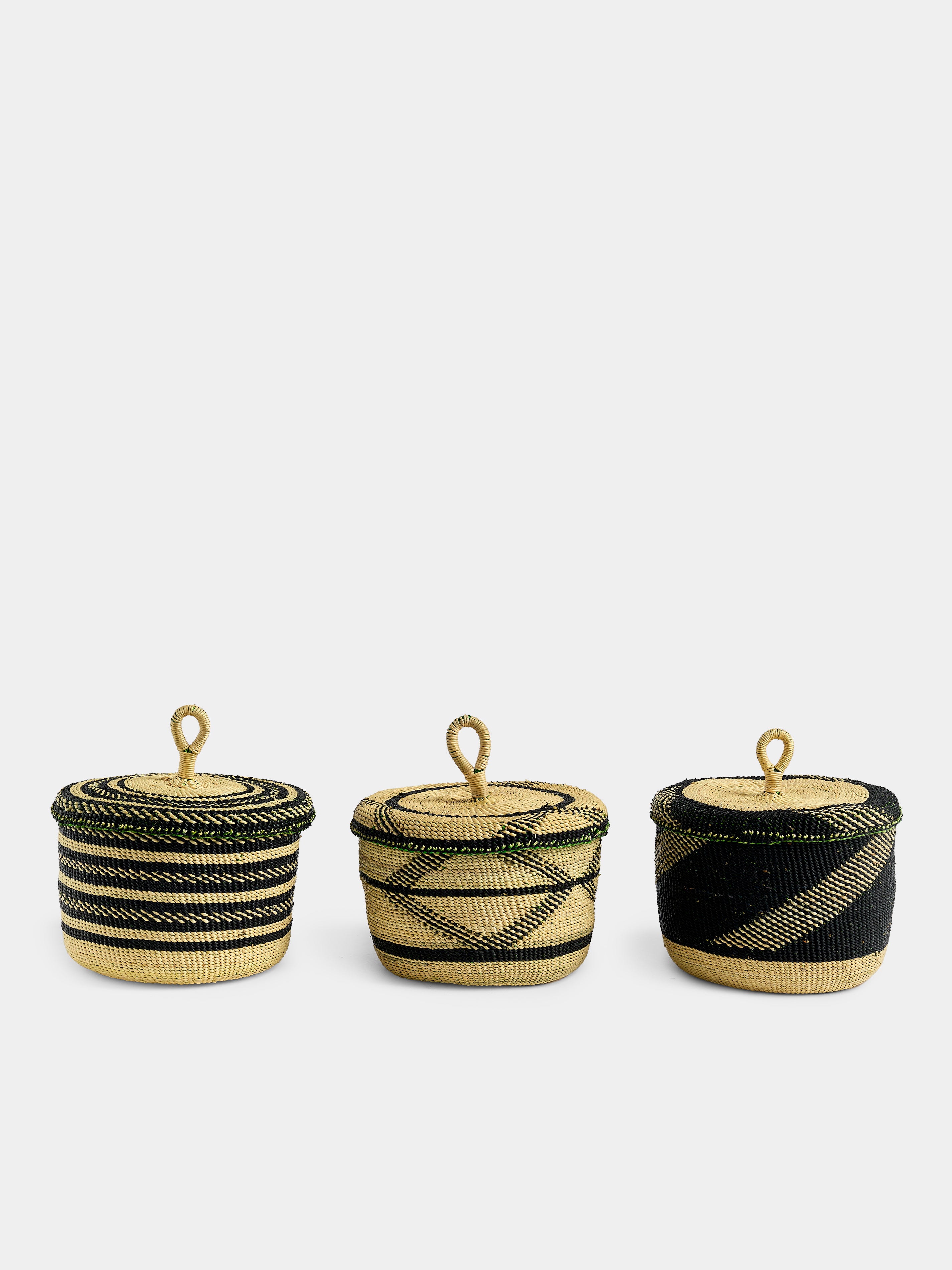 | Set of 3 | Banasco Handwoven Elephant Grass Lidded Storage Baskets
