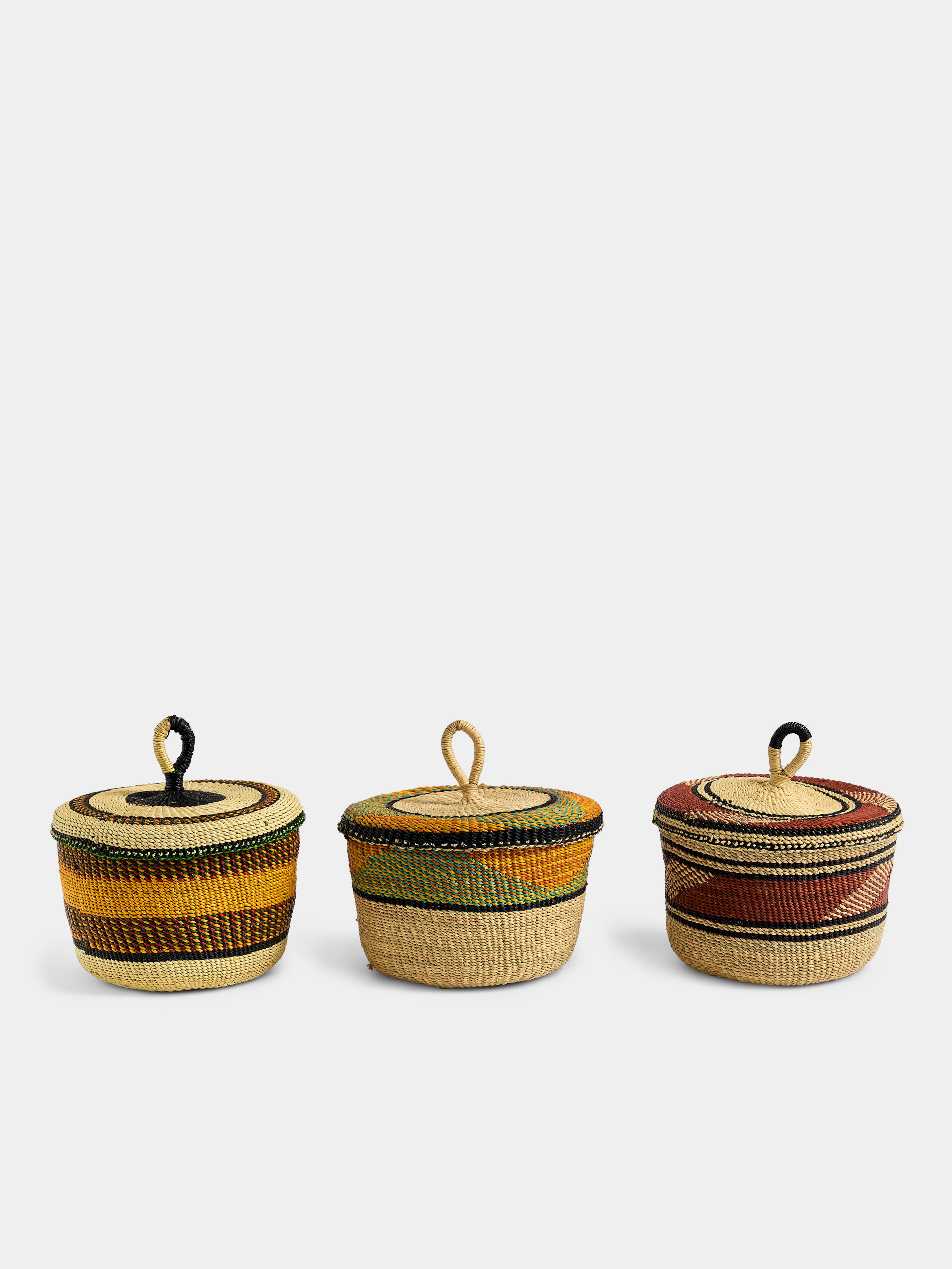| Set of 3 | Banasco Handwoven Elephant Grass Lidded Storage Baskets