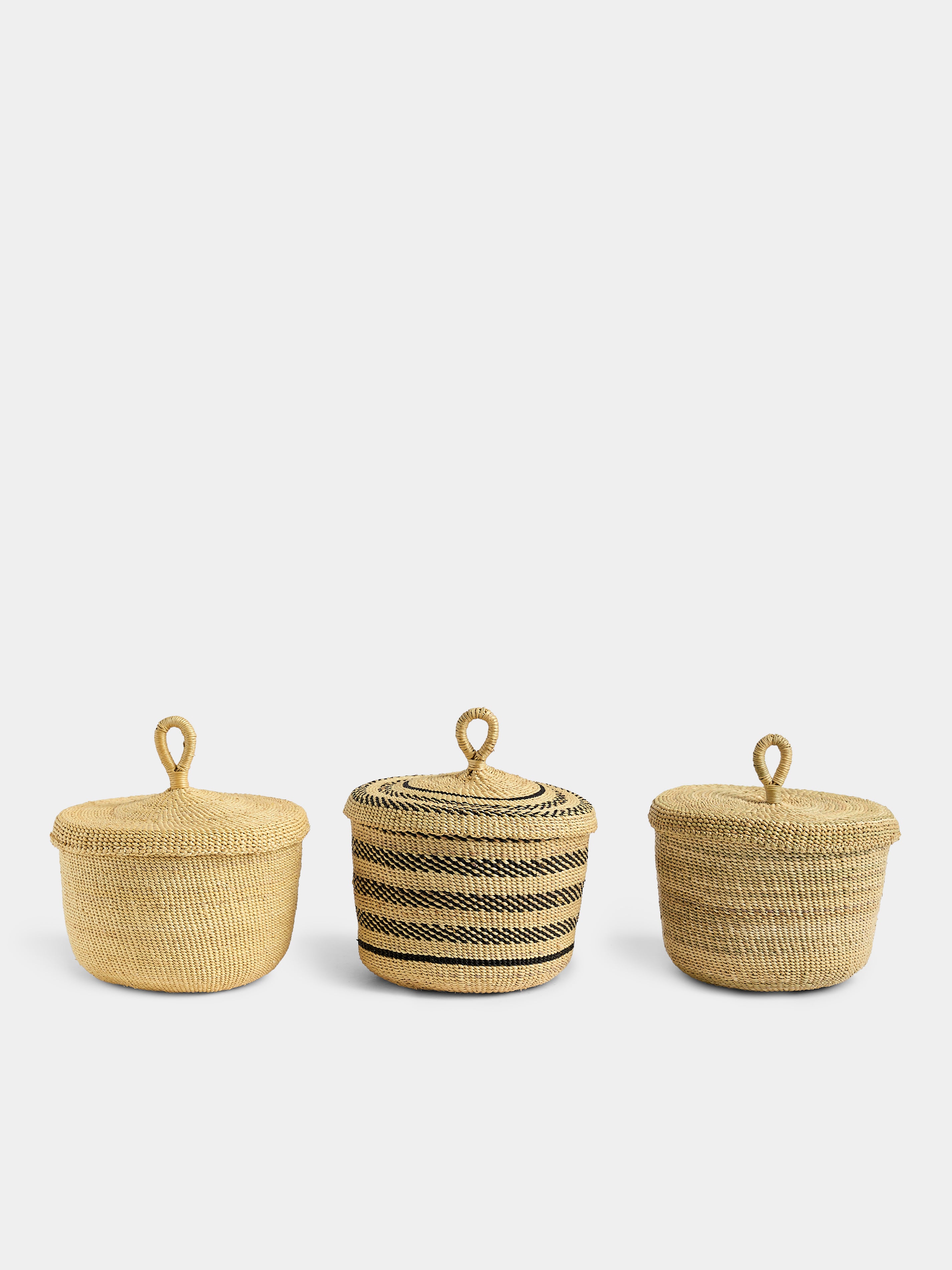 | Set of 3 | Banasco Handwoven Elephant Grass Lidded Storage Baskets